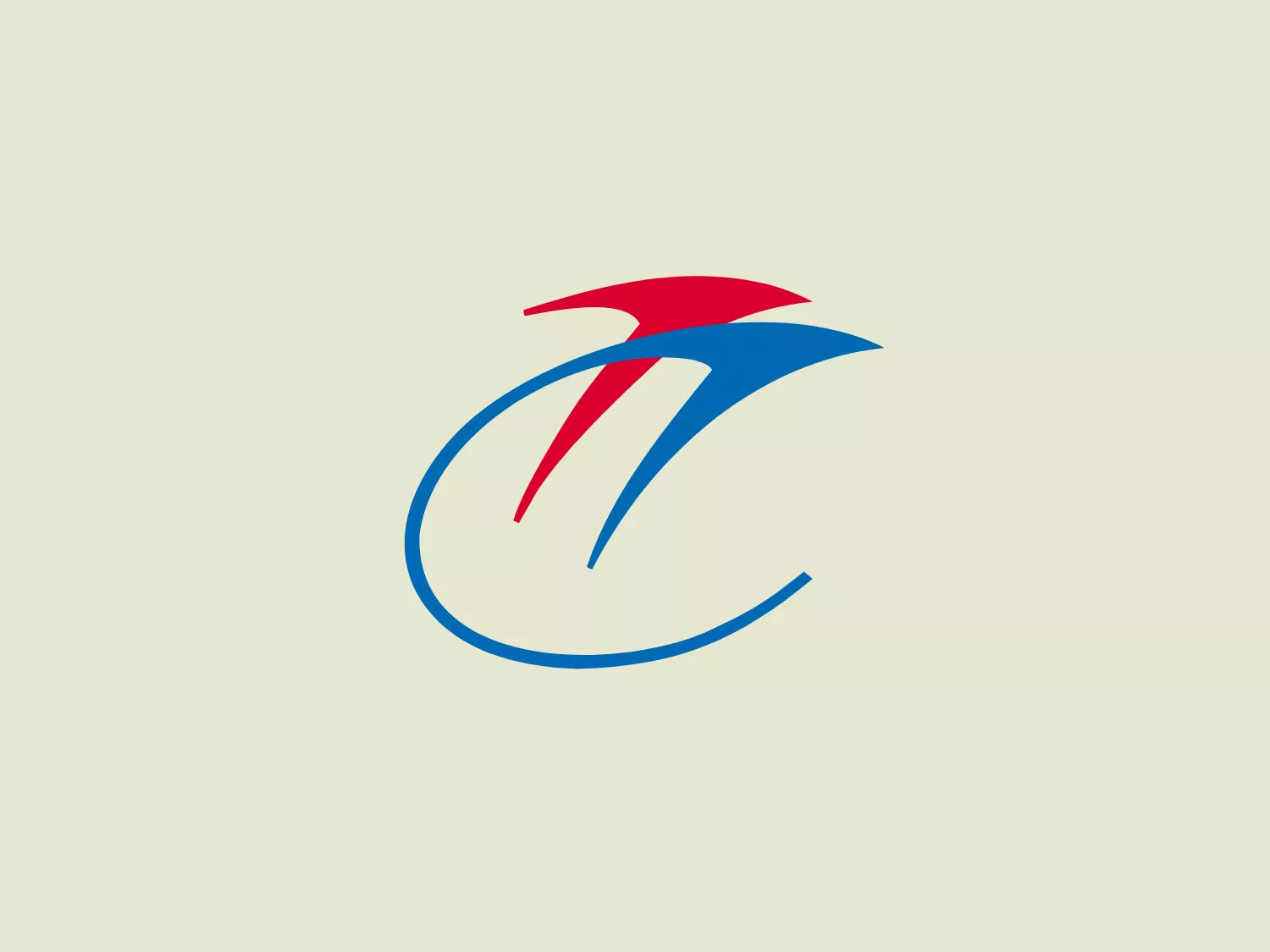 The image features a stylized, abstract logo, comprised of flowing lines and curves that suggest motion and dynamism. A vibrant red element arches above and overlaps a sleek, dark blue curve, which itself encases a lighter blue line. The overall shape appears to resemble a forward-moving entity, such as a bird in flight or a swiftly moving object. The design has a modern and minimalist aesthetic, leveraging negative space effectively to create an impression of lightness and speed for Eurowings.