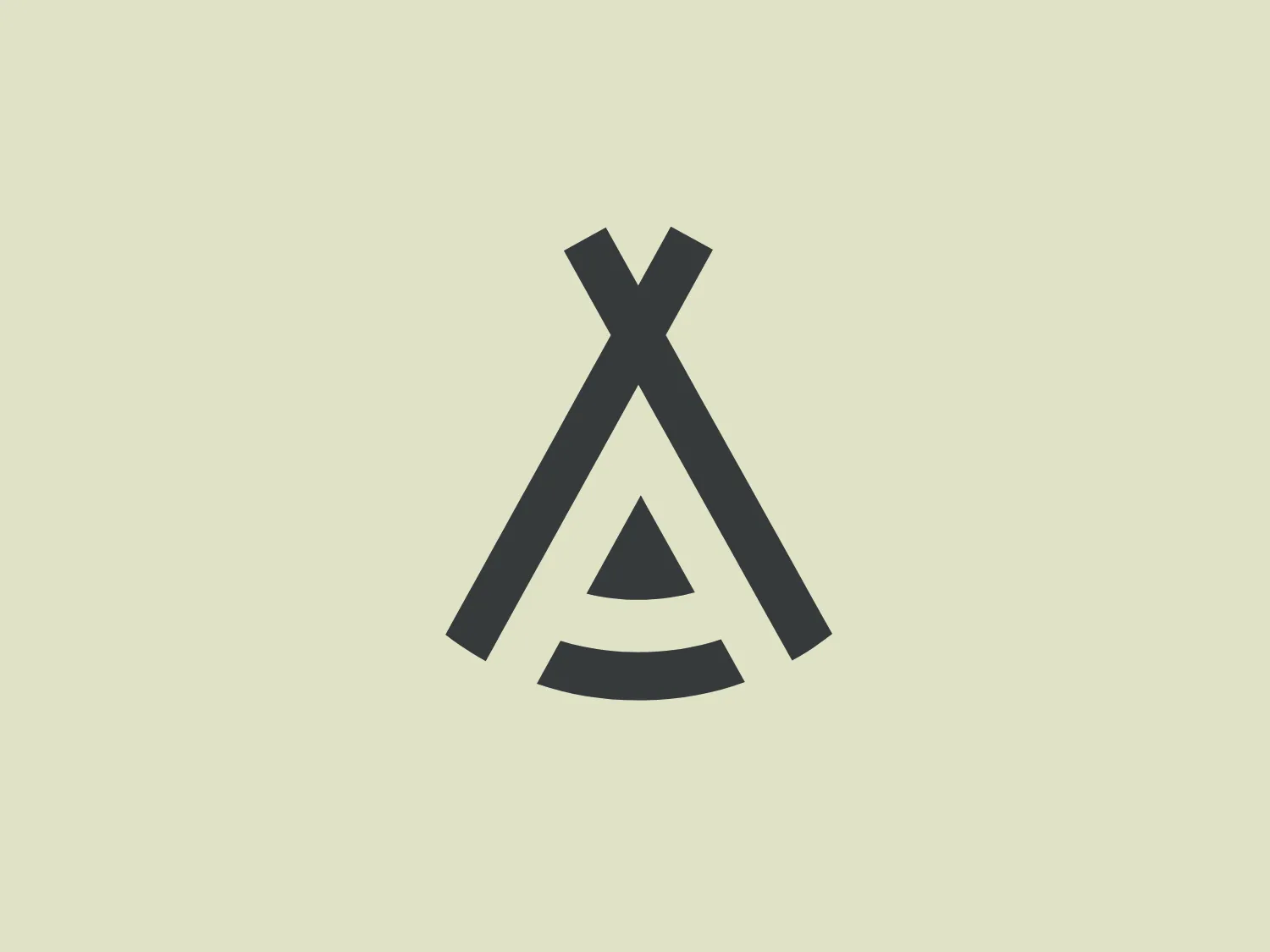 The Ancestral logo consists of sleek, monochromatic, stylized geometric shapes that form an iconic representation. Two elongated triangles overlap at the top to resemble an abstract letter 'A' or a simplified tent structure, creating a modern and professional feel. The design features clean lines and sharp angles, contributing to a minimalist and contemporary aesthetic while favoring clarity and recognizability.
