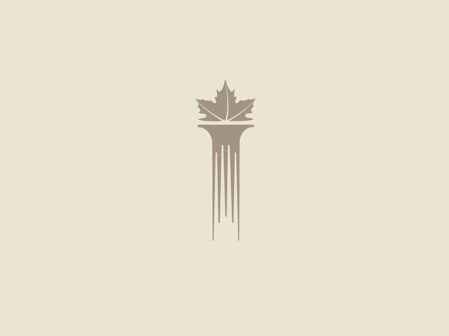 The Canadian Investor Protection Fund logo features a stylized maple leaf in a warm taupe color with vertical streaks extending downward from its base, creating a sense of motion or dripping as if it were a melting or wet paint motif. The leaf is centered and has a symmetrical, geometric aesthetic, combining organic and minimalist elements, offering a modern, clean, and potentially eco-friendly brand identity. The clean lines and simplicity would stand out well against a subtle background.