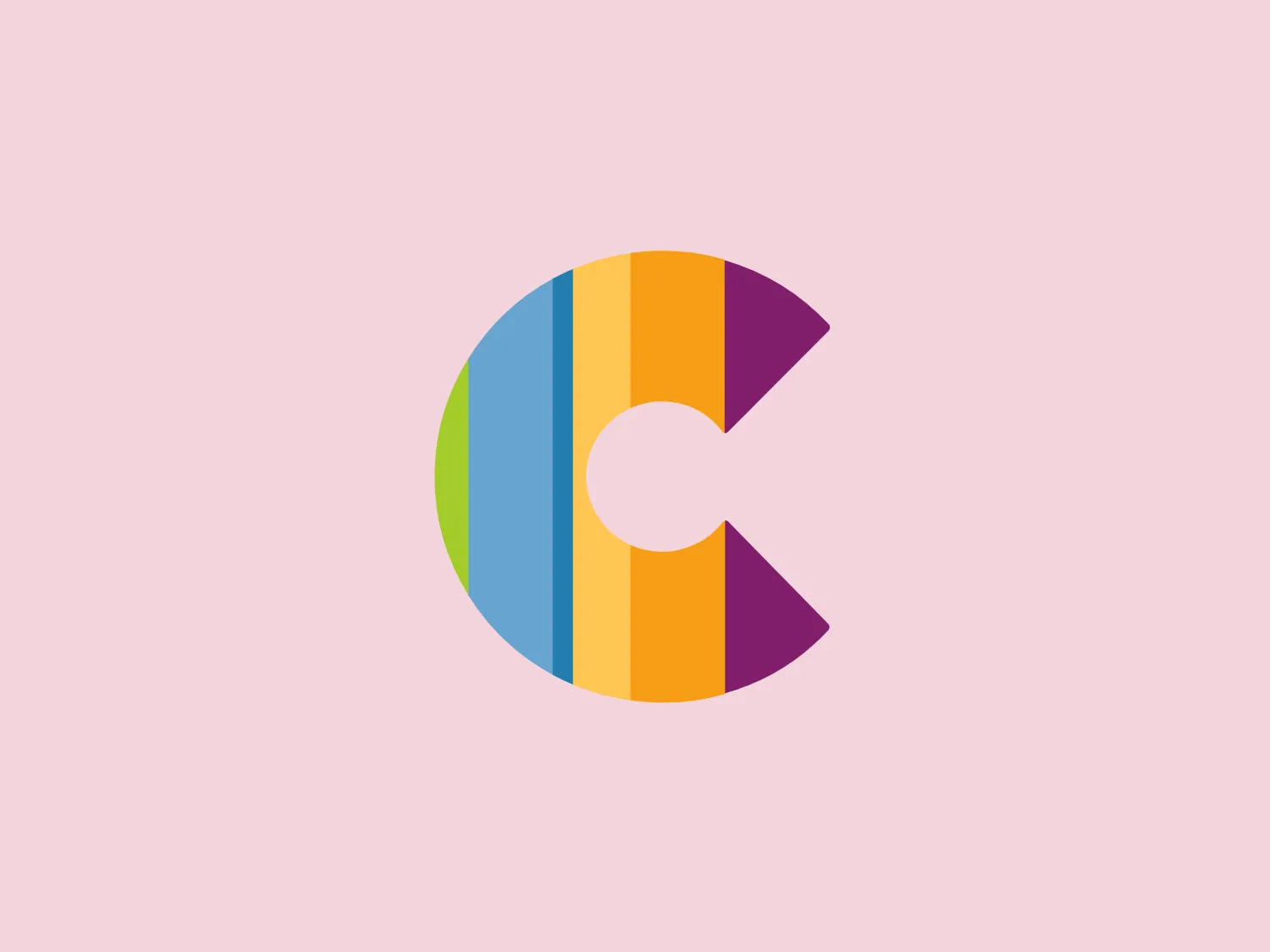 The logo for Civida is a stylized letter "C" composed of bold, thick lines and segmented colors including shades of blue, green, orange, purple, and yellow. The design has a playful yet modern feel with no gradients, giving it a dynamic, youthful energy. Overall, the design is minimalist, relying on color and form rather than intricate details, and would stand out well on a background that does not compete with its vibrancy.