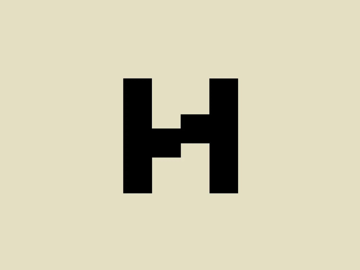 The logo for Harambeans showcases a bold, black stylized letter "H." The design is modern and minimalistic, featuring sharp angles and clean lines. The symmetric "H" has thick vertical bars connected by a shorter horizontal bar, creating captivating negative space at the bottom. The solid black color against a plain background accentuates the logo’s simplicity and strength.