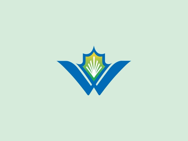 The Region of Waterloo logo features a stylized shield encompassing a green burst of lines representing rays or an abstract plant. It is contoured by a yellow outline transitioning to a lighter shade at the top, resembling a glow or shine. This emblem is placed over a blue, angular 'V' shape giving the impression of a bird in flight or a victory symbol. The design conveys energy, growth, and triumph through its upward motion and bright color palette. Overall, the logo has a modern and dynamic feel, with clean lines and sharp angles suggesting precision and advancement.