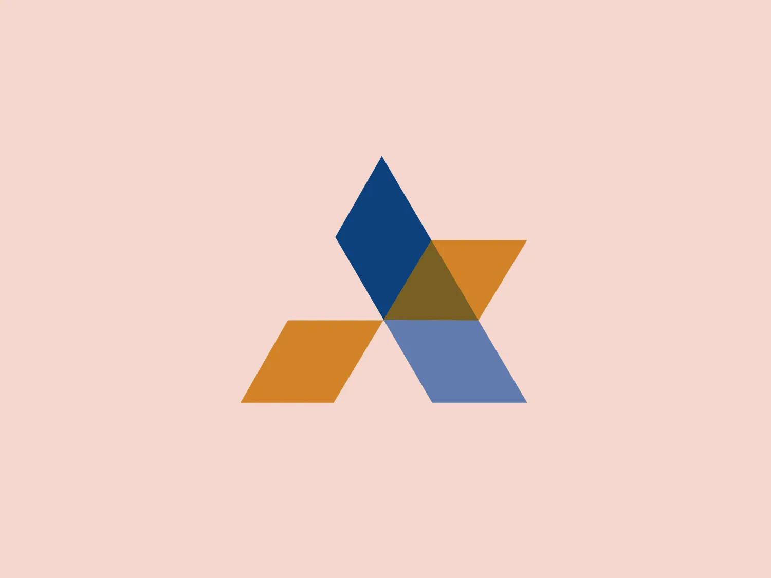 The AMMRE logo showcases an abstract, geometric design featuring four diamond shapes arranged to form a stylish 'X' or cross-like pattern. The color palette includes a deep navy blue (#1F3B4D), mid-tone teal blue (#5A818C), muted gold (#DFA862), and pale goldenrod (#EDC77E), giving the logo a clean, modern aesthetic. The uniform coloring of each diamond shape, without gradients or shading, adds to its contemporary appeal. The overlapping areas create a captivating sense of depth and interaction between the elements. When considering the logo's color scheme, a lighter, neutral background is recommended to complement it.