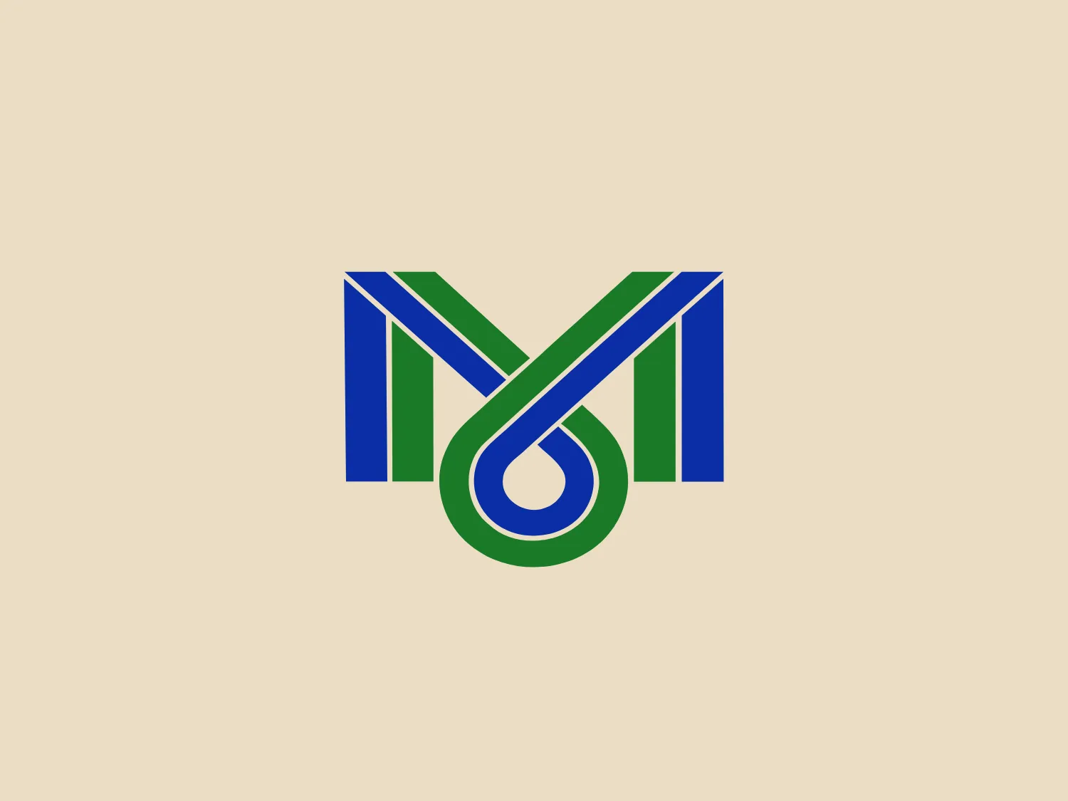 The Metrofor logo comprises two letters, with one resembling an 'M' and the other resembling an 'I', 'J', or a decorative element complementing the 'M'. The logo uses a rich, deep blue and a vibrant green, with the 'M' featuring bold, parallel lines descending into an elegant curve. This creates a continuous loop with a sense of motion and continuity. The logo has a modern, clean aesthetic with precise geometry, and the use of negative space and overlap adds visual depth. Sharp angles contrast with smooth curvature, suggesting a balance between stability and innovation.