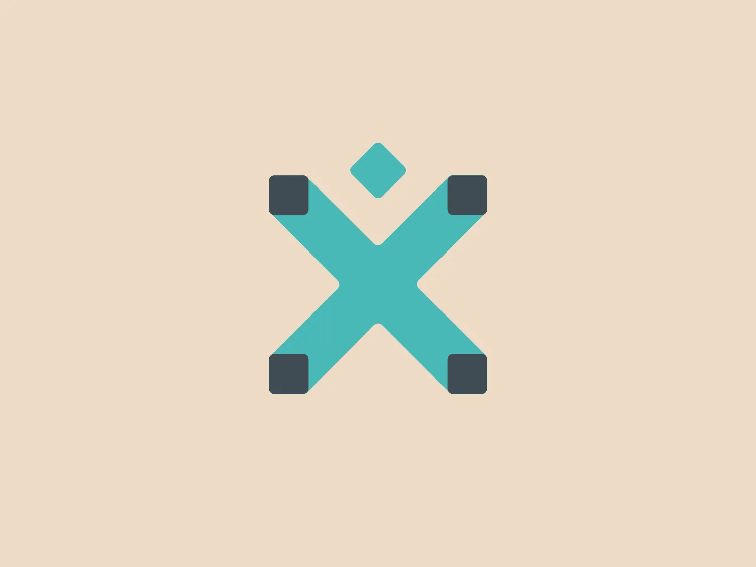 The Interaction Design Association's logo showcases a stylized letter "X" with a diamond-like shape at its center, connecting the four arms. Each arm terminates in a flat edge, exuding a solid and stable appearance. The color scheme features a soft teal or turquoise for the "X" (#66B2B2) and a dark slate gray for the end caps (#4A5357), cultivating a modern and minimalist aesthetic. The design is clean and geometric, suggesting precision and professionalism.