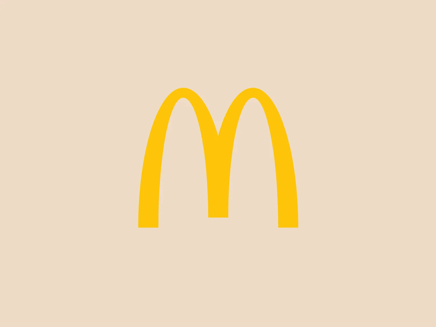 The image shows a simple yet iconic logo composed of a solid bright yellow color which forms a distinctive 'M' shape, resembling an arch. This bold and rounded design stands out with its visually appealing and minimalist aesthetic, conveying a sense of warmth and friendliness. The logo is devoid of any additional elements or textures, emphasizing its clean and modern look that's instantly recognizable. Its symmetry and thick lines contribute to its memorable appearance. Considering the simplicity of the McDonalds logo and its vivid color, a subtle background color would complement it well.