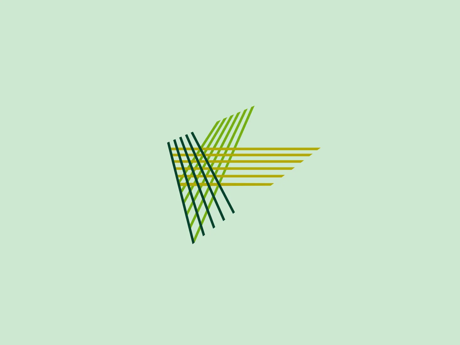 The Kverneland Group logo features a stylized geometric form resembling a bird in flight or a dynamic abstract shape composed of multiple lines. It utilizes varying shades of green and a touch of yellow, creating depth and motion through the gradient effect. The lines are arranged in a woven pattern at the core, indicating interconnectedness and spreading outwards in a wing-like formation to symbolize growth or expansion. The design aesthetic is modern and would suggest a forward-thinking or eco-friendly brand identity.