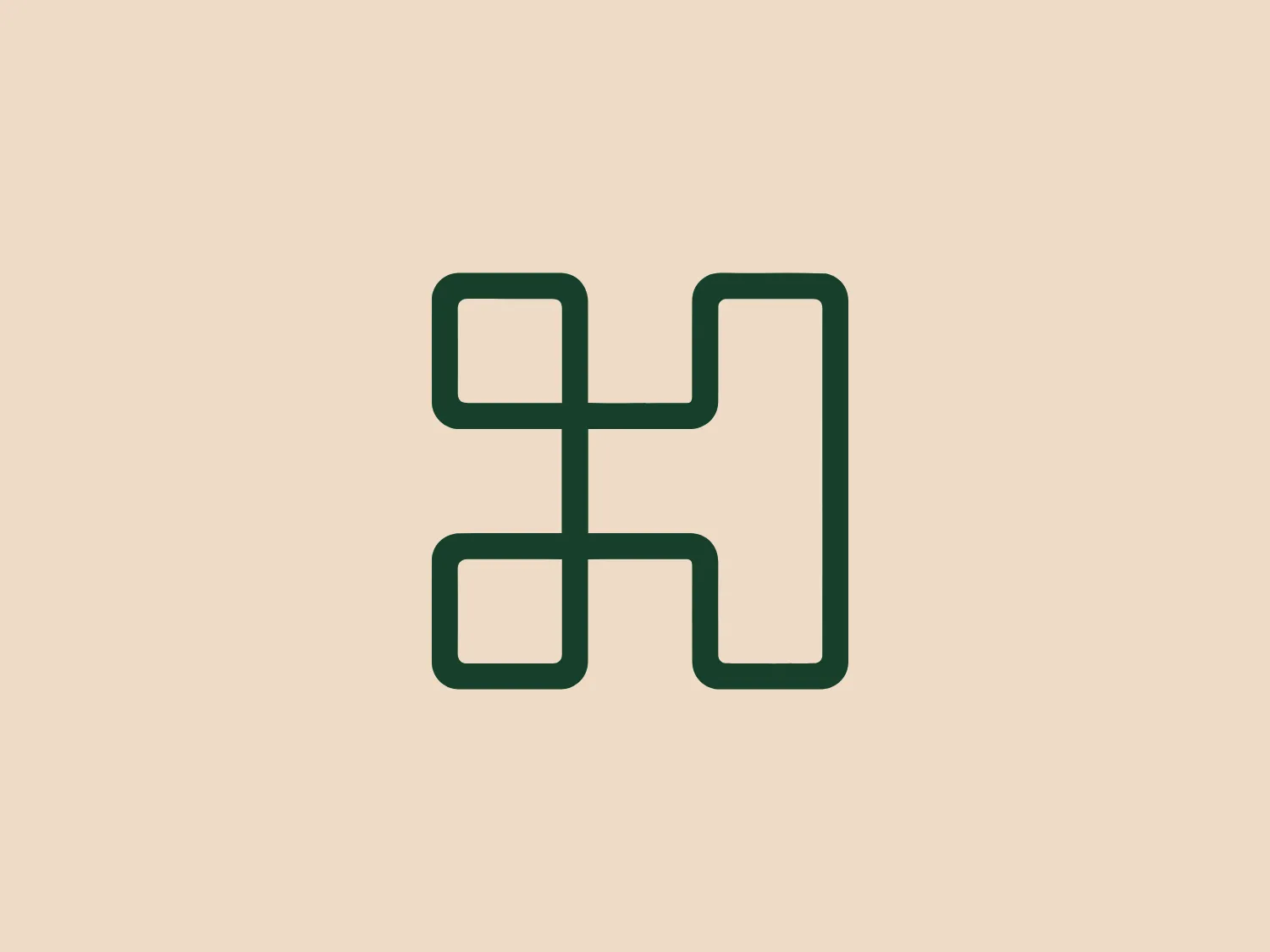 The Halter logo features a stylized capital letter "H" with unique geometric characteristics. It is composed of four distinct rectangles, two vertical and two horizontal, which connect in a way that forms a path-like negative space in the center of the letter, reminiscent of a maze or a linking chain. The rectangles have varying lengths engaging the eye and giving a sense of balance and modernity. The color of the logo is a dark green, similar to British racing green, which conveys stability and growth. Its clean lines and right angles suggest precision and professionalism. A subtle shadow effect gives the otherwise flat design a slight depth.