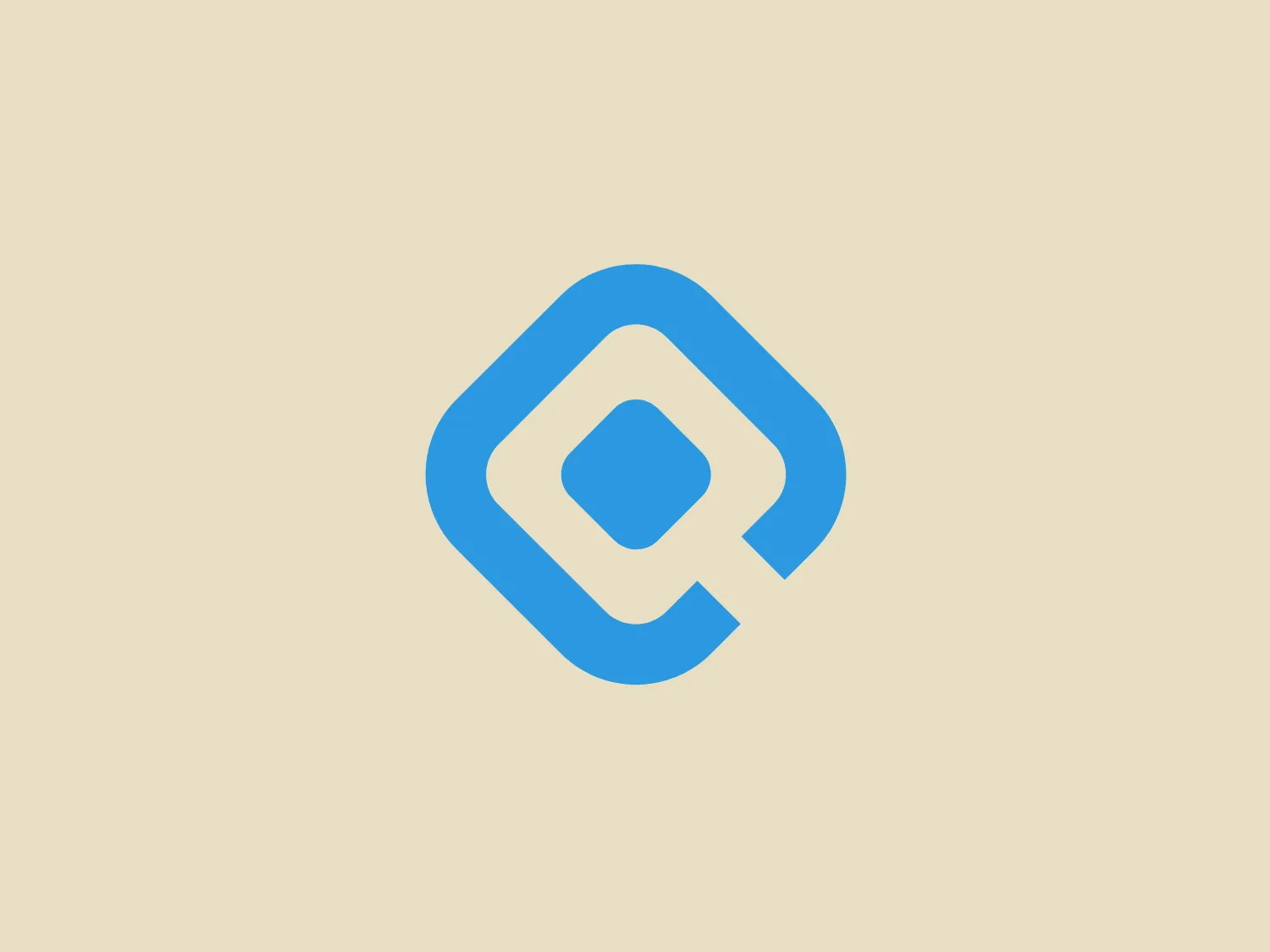 The Qbank DAM logo features a stylized letter "Q" within an abstract geometric shape that resembles a fusion of a diamond and a square with rounded corners. The overall design is modern and minimalistic, using gradients of blue to create a sense of depth and dimension. The central part of the "Q" is a lighter blue square with a round cut-in on one side, creating the tail of the "Q." The outer part of the logo has a darker blue border that follows the rounded diamond-square shape, adding contrast and focus to the lighter inner square. This logo would stand out nicely against a soft, pale background that complements the cool tone of the blues.
