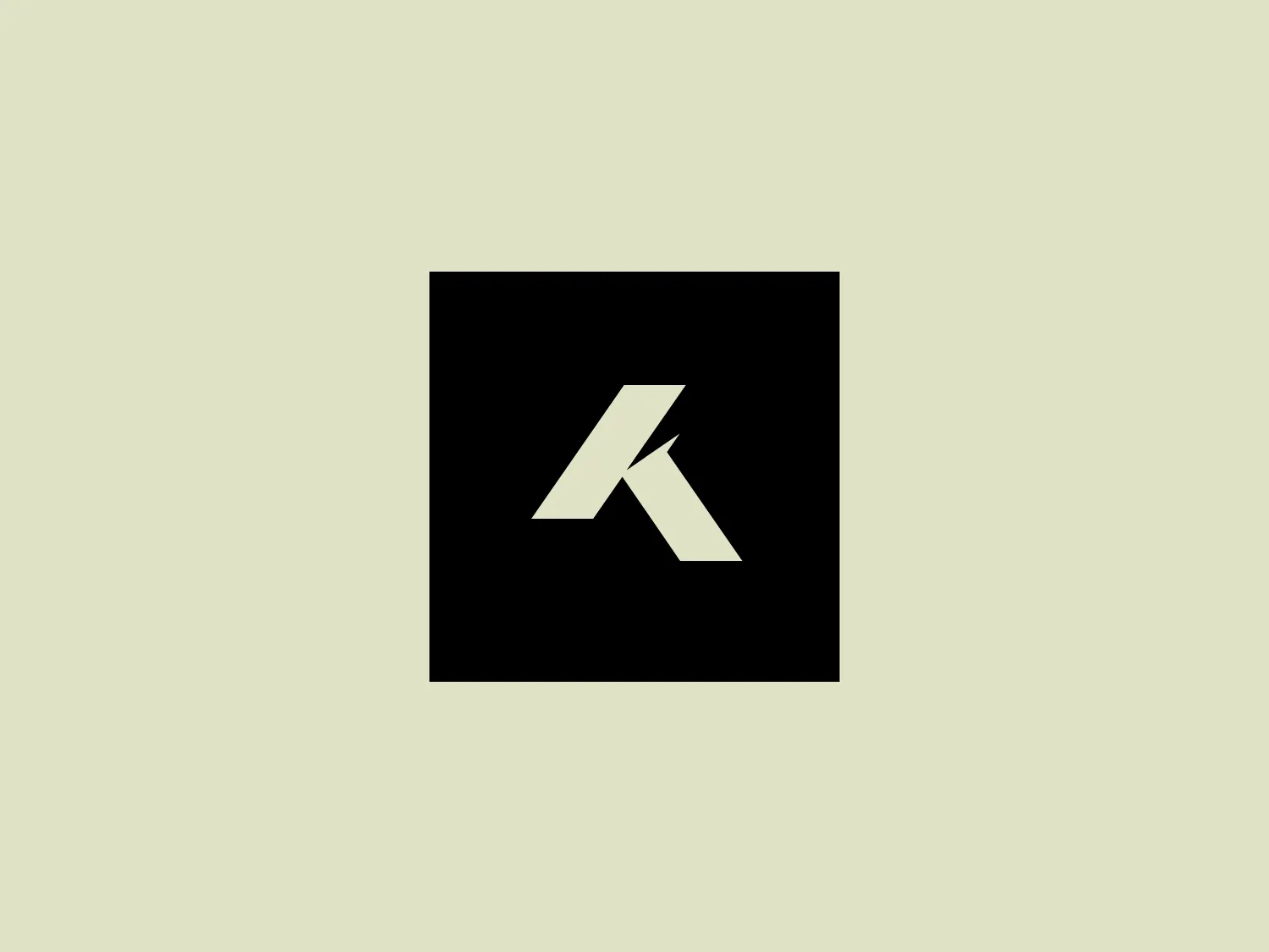 The KHEbikes logo is a minimalist, modern design featuring a bold, white letter 'K' centered within a black square. The 'K' is stylized with a crisp, right-angled negative space cutting diagonally from the top of the 'K' down to the bottom right corner, giving a sense of forward motion or a lightning bolt. This sharp division creates a dynamic visual contrast. The simplicity of the design, with its clean lines and stark color contrast between black and white, gives it a contemporary and versatile appearance. It would stand out well against a muted background.