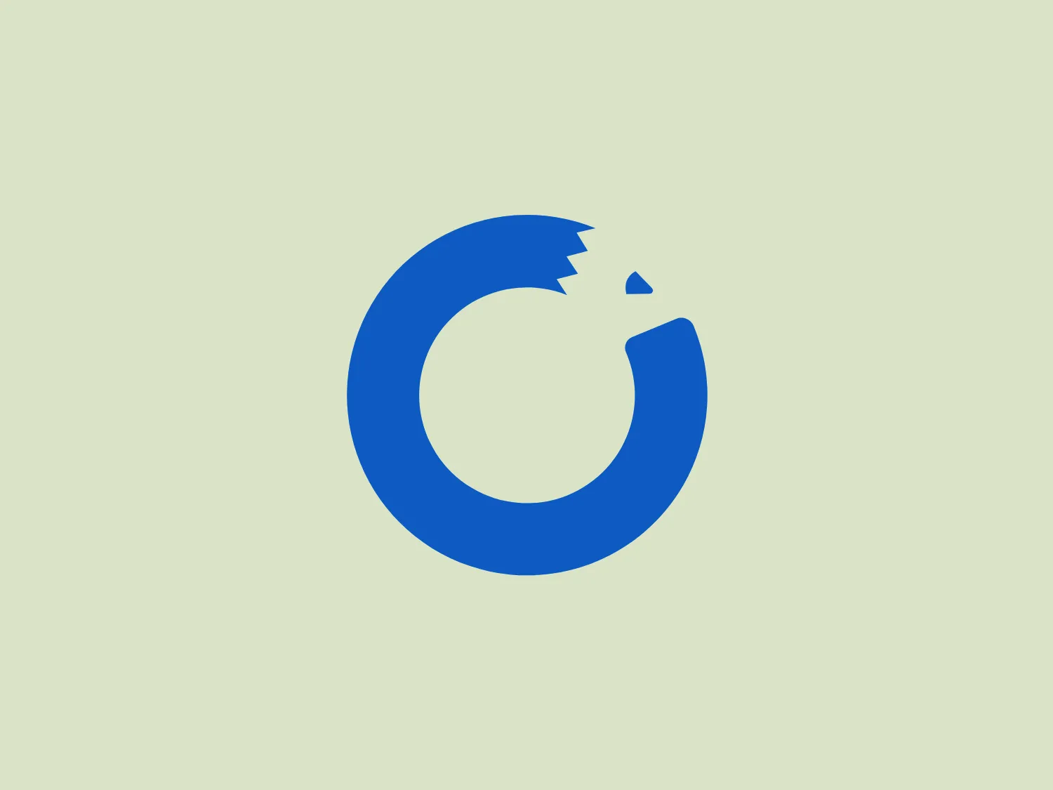 The image appears to be a stylized blue logo, seemingly an abstract bird or similar creature. It's comprised of a bold, circular shape with a notch taken out of the upper right side to represent a beak or a bite, and pointed details that suggest a tuft of feathers or a fractured edge. The color is a solid, bright blue, providing a sharp contrast to a light background. The design aesthetics lean towards simplicity and modernity, with an approachable and friendly vibe. Given the vibrancy of the blue, a subtle and calming background color would enhance its visibility without creating a stark contrast. The logo belongs to O'Dell Design.