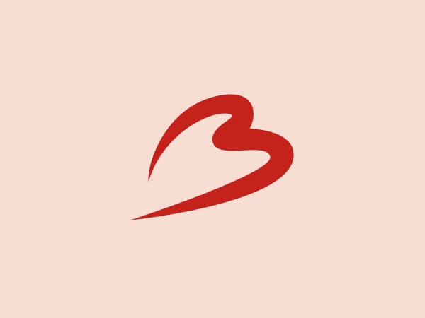 The Brussels Airport logo features a stylized heart shape with a dynamic and fluid design that suggests motion or transformation. It consists of two curved elements intertwining to form the heart, with the negative space in the center highlighting the iconic heart silhouette. The bold red color conveys passion, energy, or love, which is typically associated with heart iconography. The contours are smooth and the ends of the curves taper off, giving an elegant and modern feel to the design.