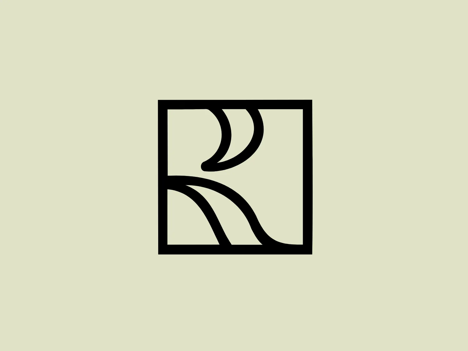 The Roots Paysages logo features bold, black lines creating stylized, abstract curved shapes within a perfect square. The design evokes a sense of movement and fluidity, resembling waves or winding paths. The contrast between the curvilinear elements and the geometric boundary creates a dynamic and modern aesthetic, ensuring easy recognition and versatility.