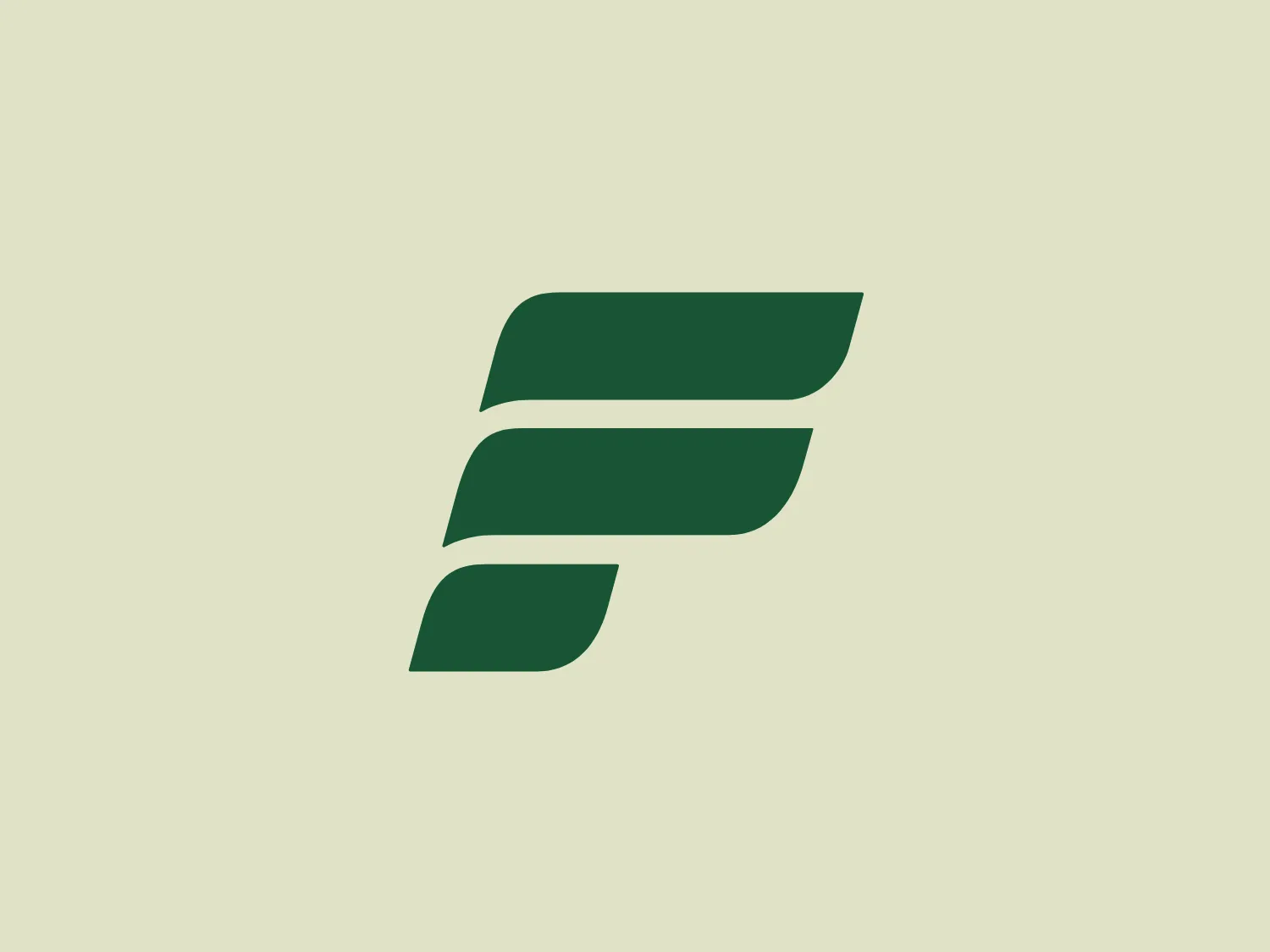 The Frontier Airlines logo is a modern, sleek design comprised of three bold, dark green, horizontal stripes that form an abstract letter "E". The upper and lower stripes are longer and angled slightly downward towards the right, while the center stripe is shorter, creating a sense of movement and dynamism. The negative space between the stripes reinforces the "E" shape. The color has a professional and serious tone, and the logo's simplicity gives it a timeless and versatile feel. It has a clean, geometric quality, and there are no additional embellishments, making it highly adaptable for various applications.