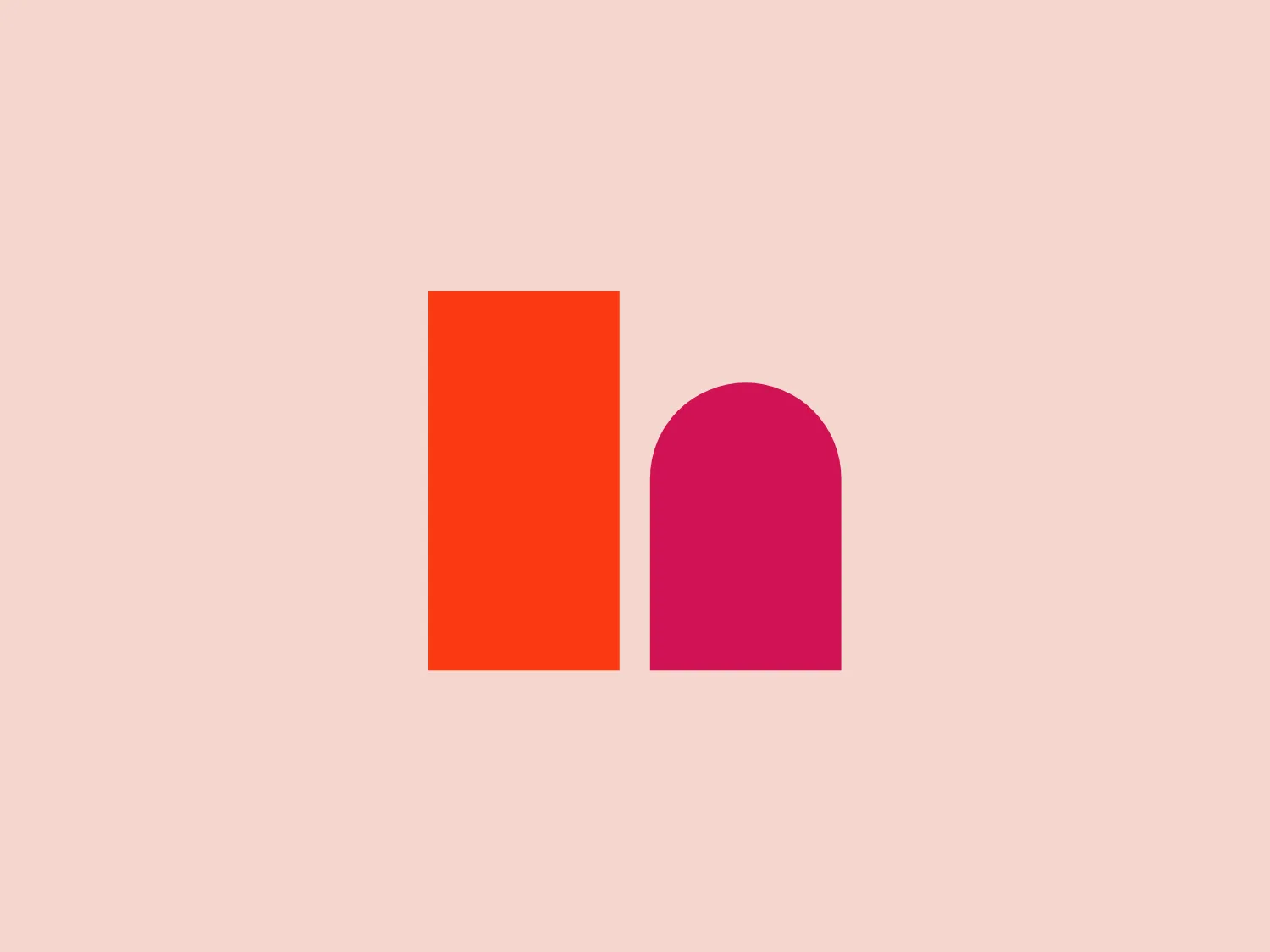 The Heartland Town Center logo consists of a simple, modern abstraction with two geometric shapes placed side by side. The left side features a tall, solid rectangle in bold, vibrant orange, while the right side has a semi-circular shape in a rich, playful pink. The design is clean and minimalistic, with no gradients or textures, creating a striking visual tension with the contrasting colors. This versatile and scalable logo conveys freshness and contemporary flair, making it suitable for various applications.