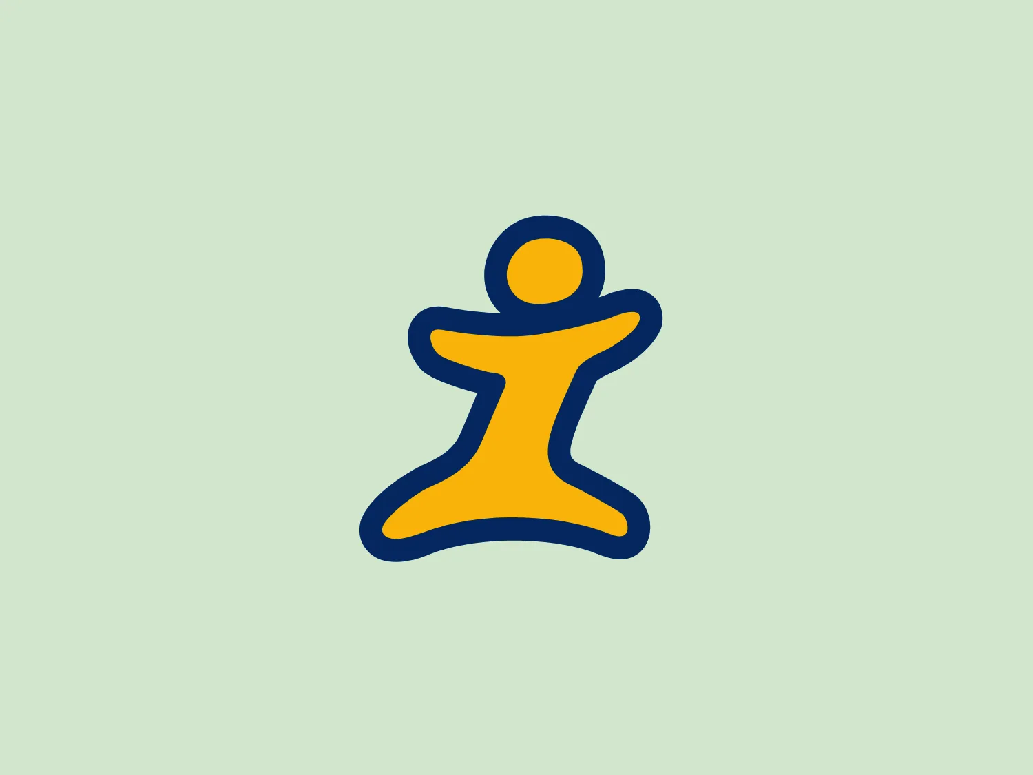 The Radio Impuls logo features a stylized figure with outstretched arms and a circular head, reminiscent of a simplified, abstract human form or a child's drawing of a person. The figure is colored in bright yellow and outlined in a bold blue, creating a contrast that makes the design pop. The overall design aesthetic is playful and friendly, likely suggesting inclusivity or joy. The figure seems to be in a celebratory or welcoming pose, adding to the positive vibe of the image. The simplicity of the shapes gives the logo a modern and approachable feel.