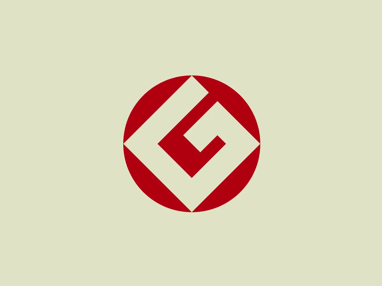 The Good Design Award logo features a bold geometric design consisting of a white angular symbol resembling a stylized letter 'G' or an arrow pointing inwards toward the center. The symbol is enclosed within a circular red background, creating a strong contrast that makes the design pop. The overall aesthetic is modern and dynamic, with the white figure grounded against the red backdrop to convey energy and movement. The simplicity of the design gives it a versatile and iconic quality.