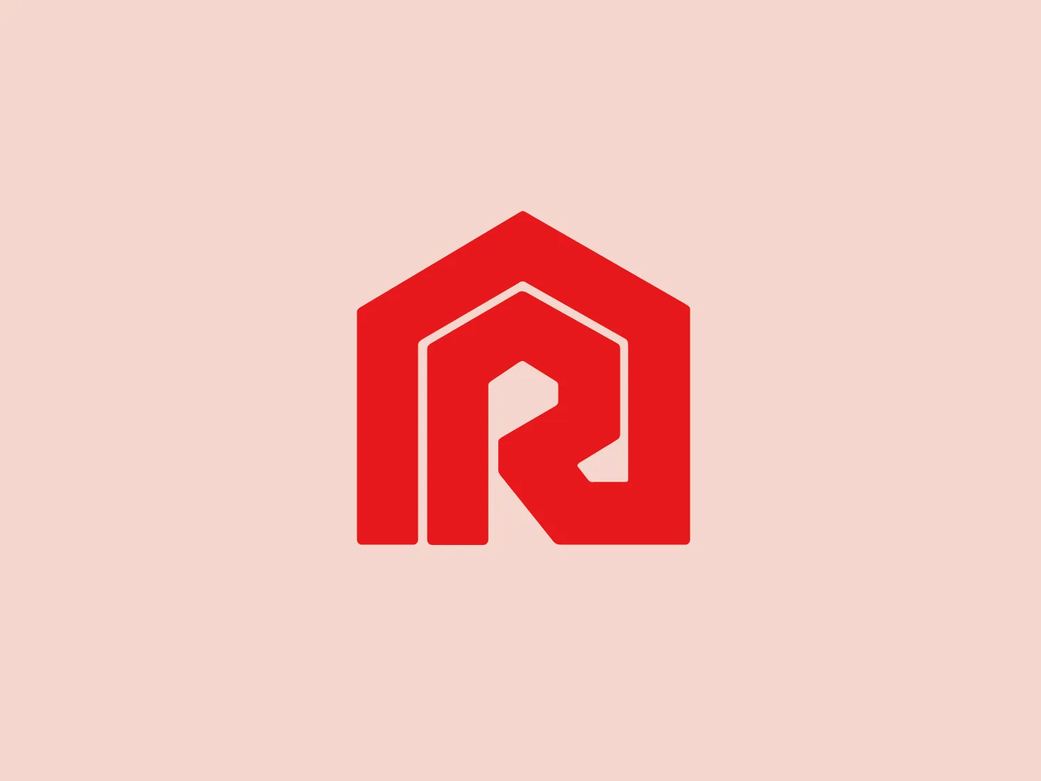 The Ruscilli logo features a modern and stylized design with a bold, geometric shape resembling a house or an upward-pointing arrowhead. Integrating a stylized uppercase "R" seamlessly within the walls, the vibrant and solid red color exudes confidence and energy. The minimalistic aesthetic and effective use of negative space convey stability, progressiveness, and an impression of enclosure or shelter.