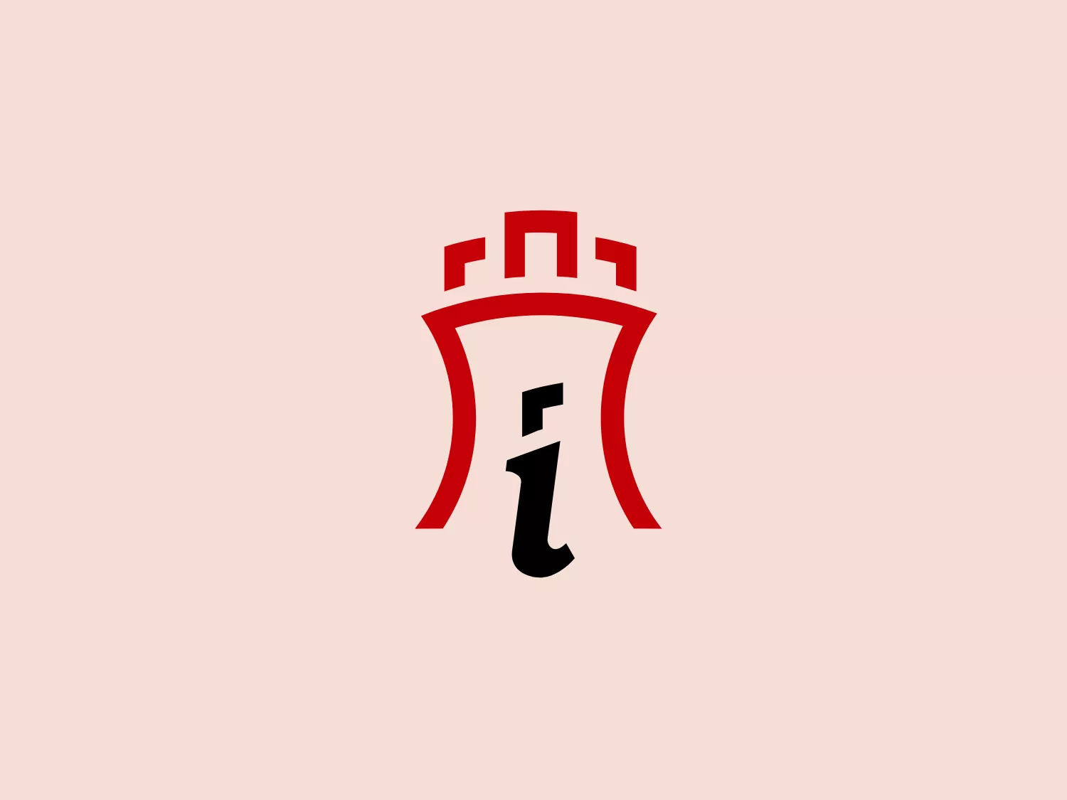 The Ayuntamiento de Irun logo features an abstract red castle-like structure with three crenellations, set against a bold, black lowercase 'i' with a stylized flair at its base. The use of contrast between the black and the red creates a striking visual impact, and the fortress element atop suggests strength or an association with historical or strategic themes. The simplicity of the design gives it a modern and clean appearance, while the red might represent energy, passion, or urgency. The 'i' could imply information, identity, or internet depending on context.