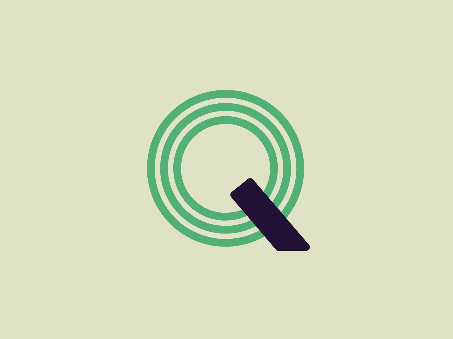 The Quickline Communications logo showcases a modern and clean design with a stylized interpretation of a magnifying glass. The magnifying glass is composed of three concentric circles in varying shades of green, transitioning from dark to light from the outside in. The handle is a simple shape in a deep navy or purple tone. The overall design uses minimalistic form and subdued yet distinctive colors to convey professionalism and precision, reflecting the search or investigative nature of the symbol.