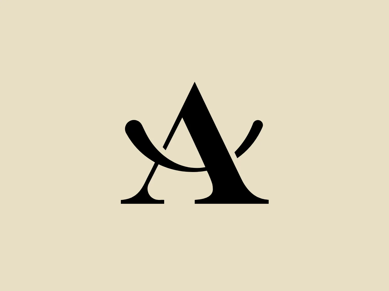 The Alegria Resort logo features a stylized black letter that combines the characteristics of an "A" and an "M", set against a plain white background. The shapes are geometric and sharp, with a central triangle forming the apex of the "A" and extended lines on either side, which curve at the base to suggest stability or grounding. The lines are bold and uniform in width, suggesting strength and simplicity in design. This abstract and modern logo is dynamic yet balanced due to the symmetry, appearing prominently without additional embellishments.