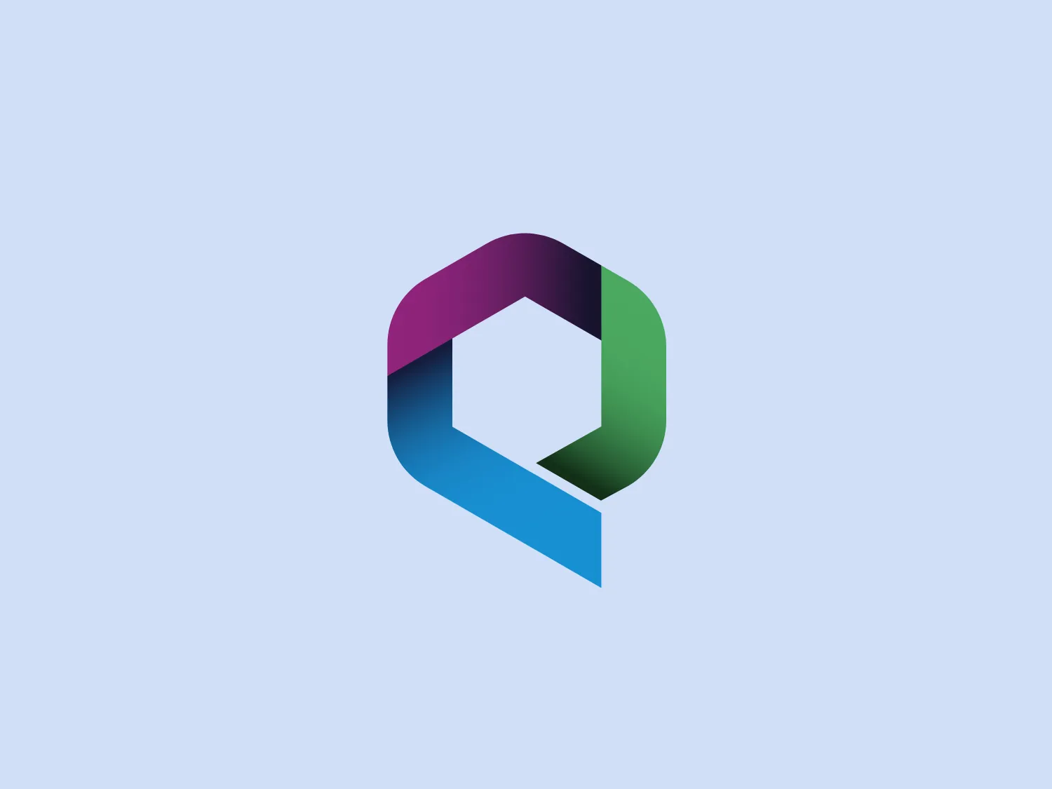 The Quotall logo is a modern, abstract representation with a 3D effect. It features a stylized, folded ribbon shape creating a loop, symbolizing a letter or symbol. The logo showcases a gradient color scheme transitioning from a rich, deep purple to vibrant green and then to a bold blue, evoking a sense of depth. The design emphasizes sleekness, contemporary style, fluidity, and movement, with cool tones seamlessly blending in the gradient.