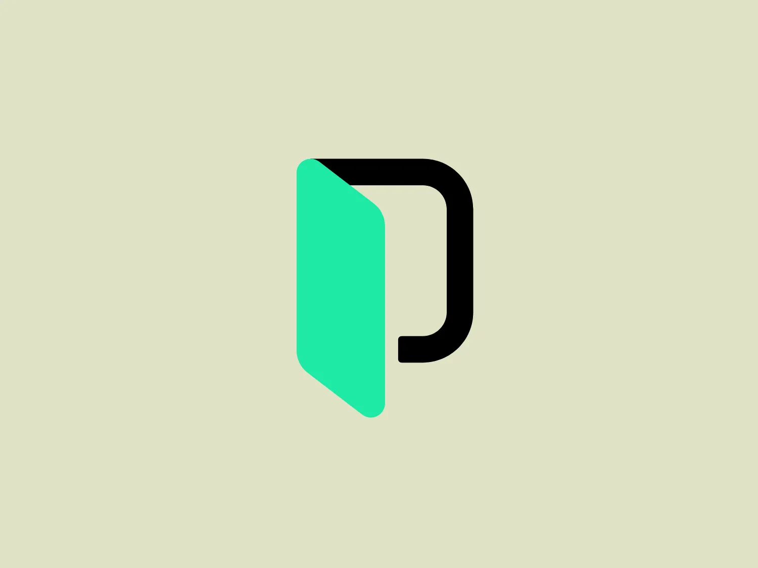 The Phrase logo features a stylized, geometric representation of the letter 'D'. It consists of a bold, black vertical bar forming the straight part of the letter, along with a vibrant teal-colored shape creating an angled, forward-facing appearance, suggesting a dynamic or progressive motion. The teal shape has a right-angle cut, adding modernity and giving the impression of depth or layering. The overall design aesthetic is simple, bold, and contemporary, with a high contrast between the black and teal colors enhancing visibility and impact.
