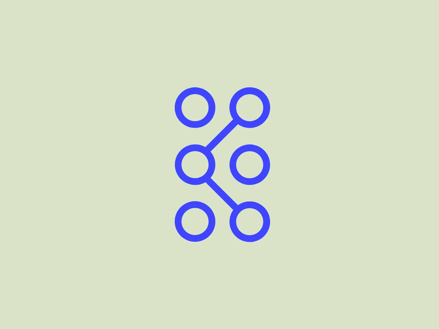 The Katapult Accelerator logo features a modern, minimalistic design consisting of five interconnected circles arranged in an asymmetrical cross formation. The circles are linked by straight pathways, reminiscent of a digital network or a simplified molecular structure. Each circle is outlined, not filled, promoting a sense of connectivity without being overly busy. The logo employs a monochromatic color scheme with a bright, intense shade of blue, providing a sharp contrast that would stand out against a light background.