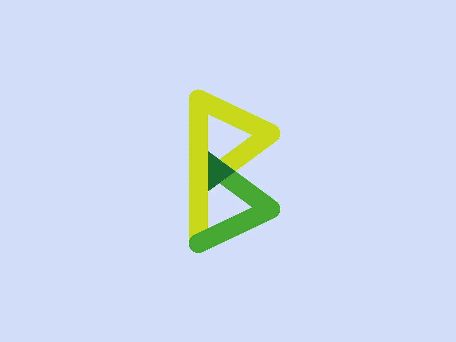 The image depicts a modern, minimalistic logo composed of abstract geometric shapes that form the stylized letter "B," representing BTCPay. The primary triangle is colored in a gradient of vibrant yellows and greens, ranging from a bright lemon yellow at the top to a grassy green at the bottom, giving the logo an energetic and fresh appearance. The negative space formed creates a smaller, inverted triangle that reinforces the perception of depth and dimension, giving the logo a sense of dynamic motion and innovation, suitable for a contemporary and forward-thinking brand identity.