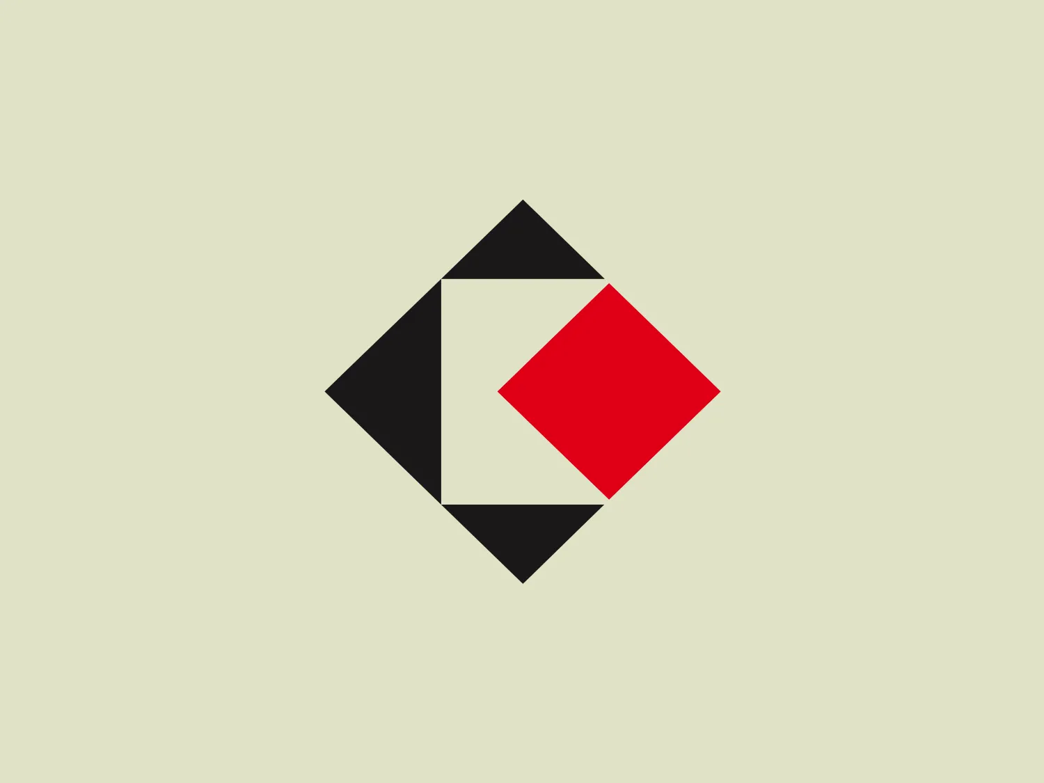 The Katonah Museum of Art's logo features a stylized, geometric design consisting of a central, red square rotated at a 45-degree angle to create a diamond shape. It is framed by three additional diamond shapes created through the use of negative space, with alternating black and white colors. The design is bold and modern, with a clear, contrasting color scheme that emphasizes the central red element. The use of solid colors and sharp lines gives the logo an assertive and dynamic look.