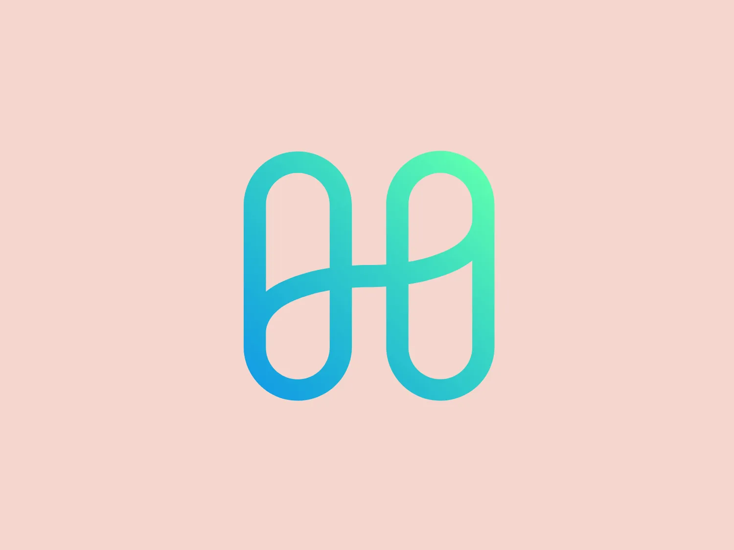 The Harmony One logo showcases a stylized design of the letter "H" composed of interconnected shapes with seamless curves, creating a sense of motion and continuity. The modern and minimalistic aesthetic includes a gradient transitioning from a soft turquoise to a gentle seafoam green, evoking a fresh and calming effect. Its fluid and organic form, devoid of sharp corners or edges, exudes sleekness and sophistication, likely appealing to a contemporary audience seeking innovation in a brand.