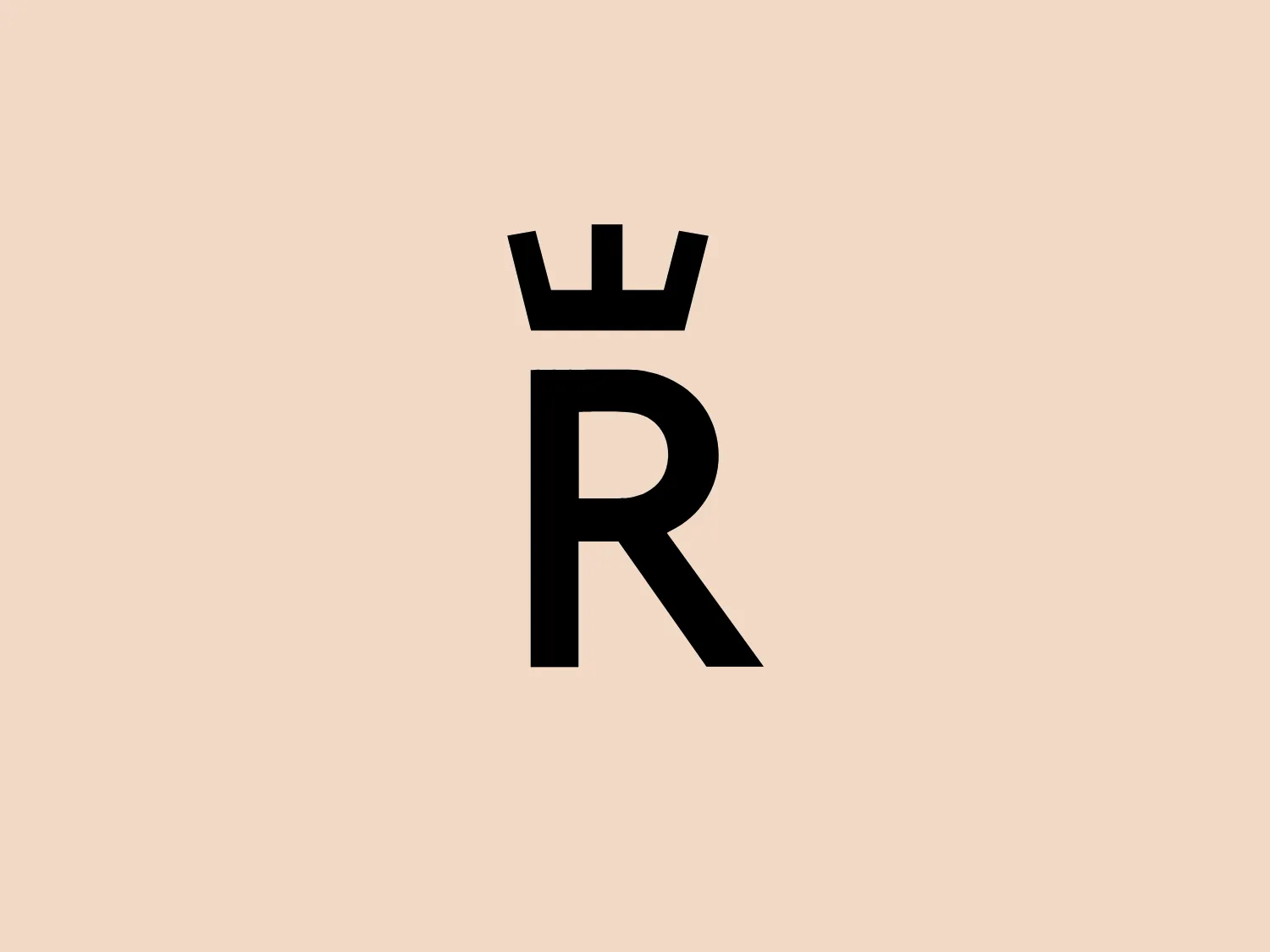 The business logo for Rörstrand features a monochromatic design that includes the bold, sans-serif letter "R." Positioned above the letter is a stylized crown with three points, adding a regal touch to the overall aesthetic. The crown sits snugly above the upper right portion of the "R," conveying a sense of authority and excellence associated with the brand. This sophisticated and versatile design, in solid black, enables the logo to stand out effectively on various backgrounds.