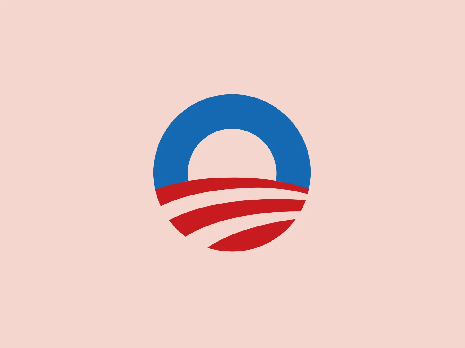 The Obama logo features a stylized, abstract design resembling a sunrise or sunset within a circular shape. The main elements include a blue semi-circle arc on the top and three red, curved lines below it, representing rays of light or waves. The blue has a rich, vibrant tone, while the red adds a dynamic contrast. The design is clean, modern, and suggests movement or progress. It has a flat and minimalist appearance due to the absence of gradients or shadows. The simplicity and bold use of colors create a striking and easily recognizable symbol.