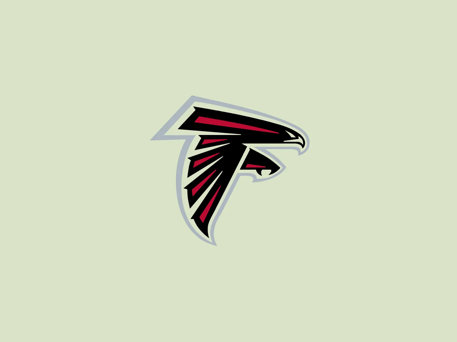 The Atlanta Falcons logo features a stylized, aggressive bird of prey, with sleek silver and bold black lines, accented by vibrant red highlights to convey movement, ferocity, and determination.