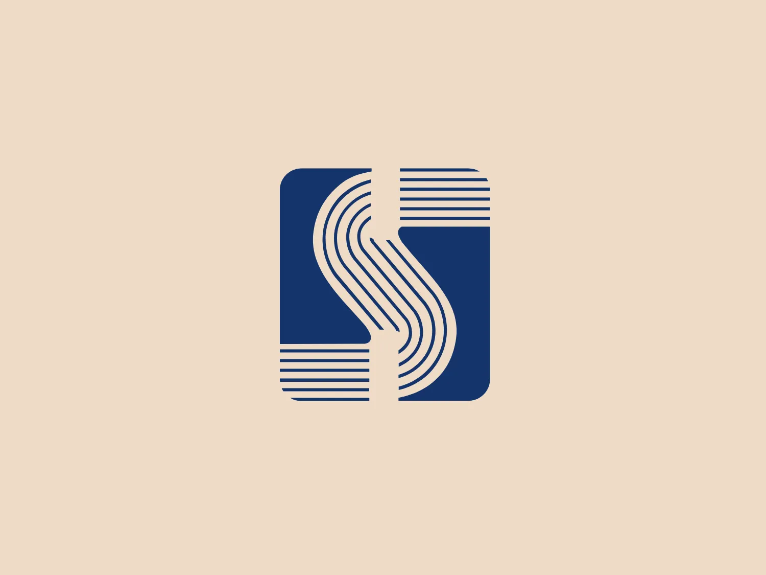 The HowardSimon logo features a stylized square with rounded corners, predominantly filled with a deep navy blue. Inside the square are white elements forming an abstract shape resembling a dynamic, flowing "S" positioned centrally, creating a sense of motion and connectivity. The "S" is made up of three parallel, wave-like lines, suggesting flexibility or fluidity, flanked by horizontal lines on either side that gradually increase in width from top to bottom, adding depth. This logo has a modern, professional, and clean look, with the use of negative space and contrast between the white and blue enhancing its visual impact.