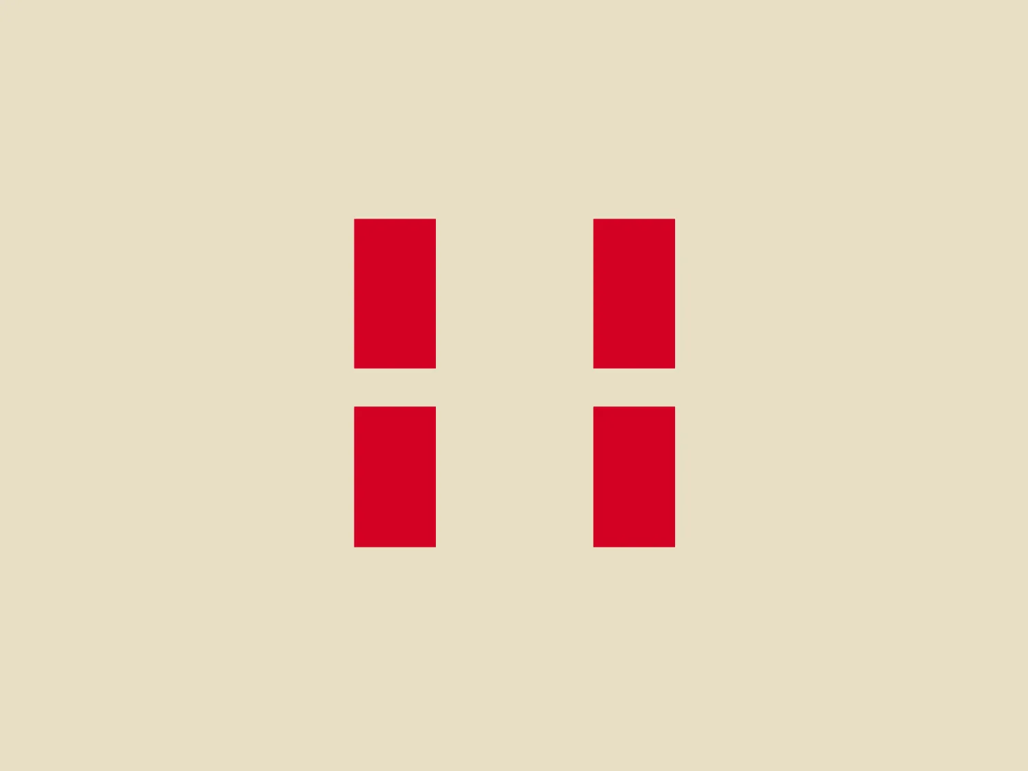 The image depicts a minimalist logo for Havas Group composed of four solid red rectangles arranged in a grid pattern, with two rectangles on top and two directly below them. The rectangles are identical in shape and size, and their arrangement leaves a uniform space between each, creating a structured and balanced appearance. The vivid red color of the rectangles stands out, giving the logo a bold and impactful presence. The design is simple, yet its use of geometric shapes suggests organization and precision. The overall aesthetic is modern and clean, which would contrast well against a muted background.