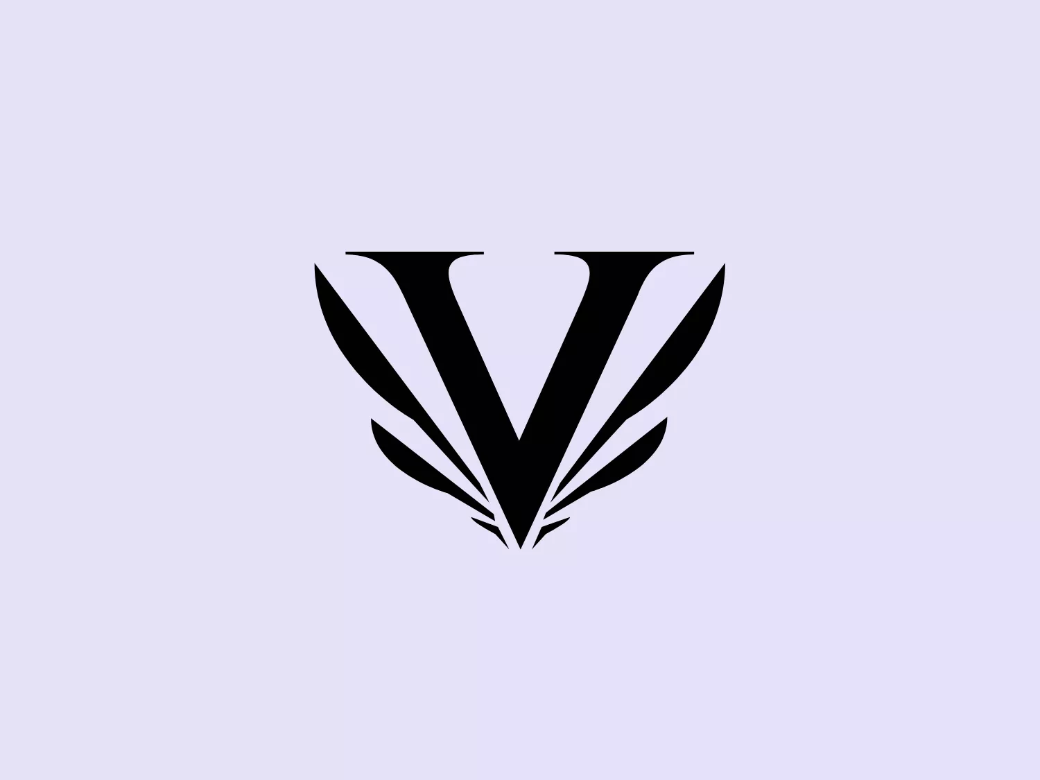The Visceral logo is a stylized letter "V" with bold, black lines tapering to points, giving the impression of wings or a shield. It has a symmetrical design with sharp angles and dynamic, spread elements at the base suggesting motion or ascent. The weight of the lines diminishes as they extend downward, providing a sense of elegance and lightness. The overall design aesthetic is sleek, modern, and conveys a sense of power or freedom.