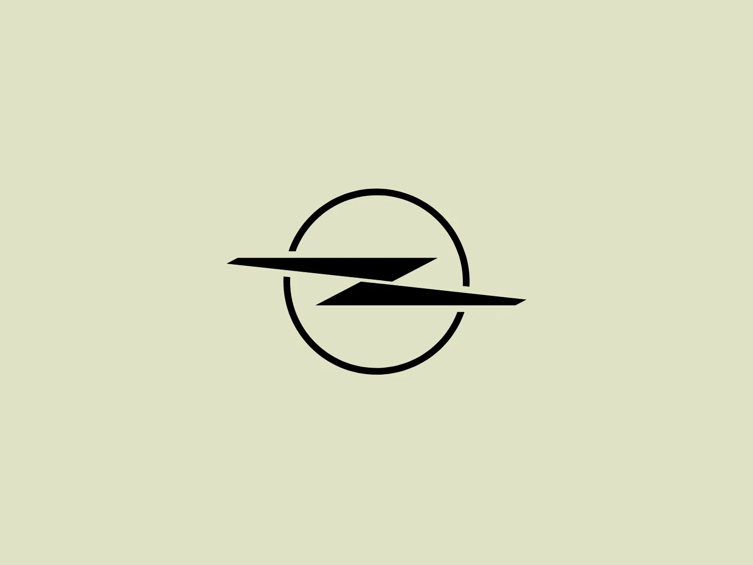 The Opel logo showcases a bold black lightning bolt that horizontally bisects a perfect circle. The design embodies a sleek and modern aesthetic with sharp angles and clean lines. The lightning bolt is stylized with a sharp zigzag pattern in the central region, creating dynamic movement within the static circle. The contrast between the round shape of the circle and the angular lightning gives the logo a striking look. This contrast would be showcased well against a subtle background that doesn't compete with the stark simplicity of the design.