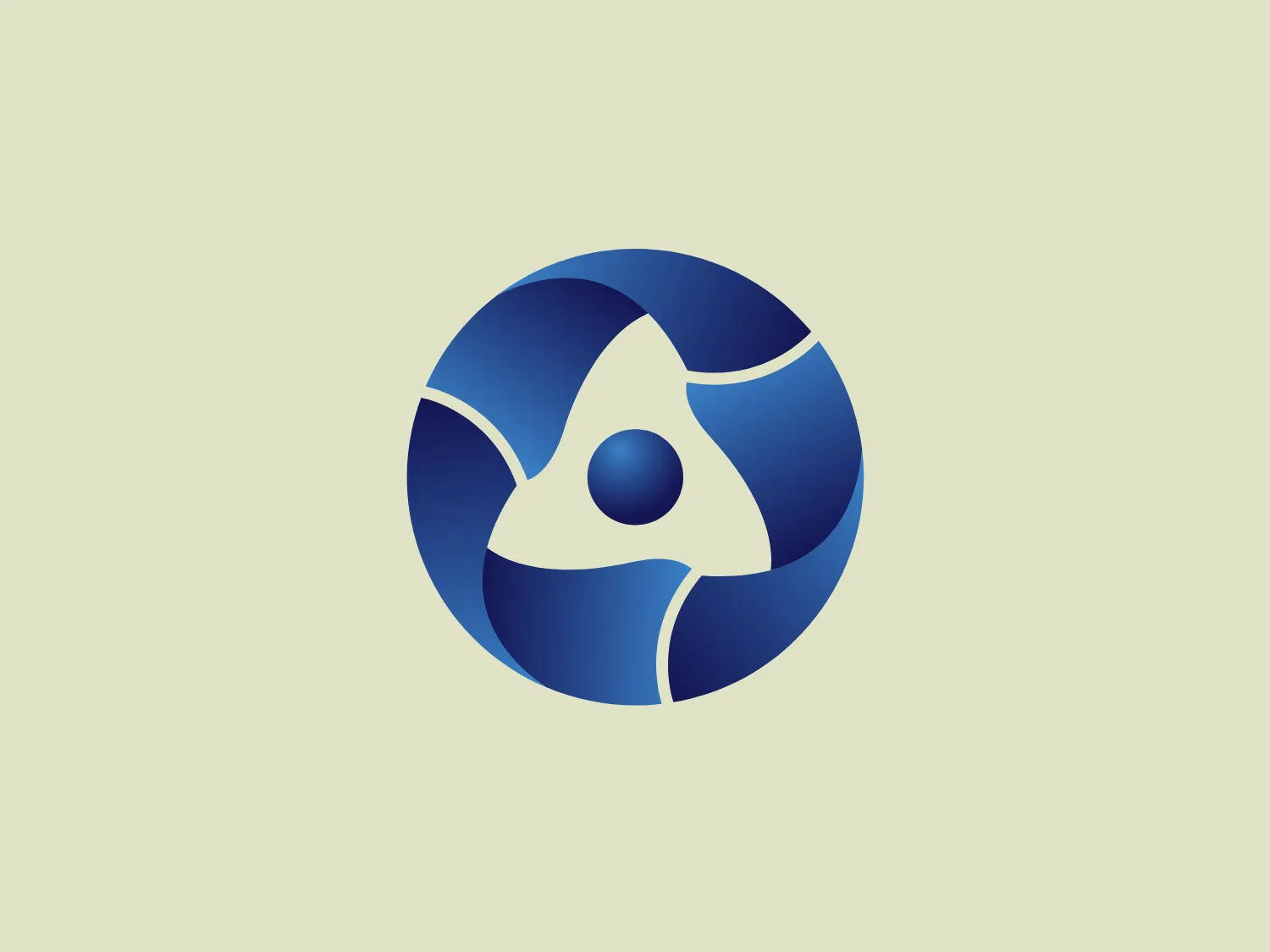 The Rosatom logo is a stylized circular emblem with modern and sleek aesthetics, predominantly composed of blue tones with gradients that deliver a three-dimensional effect. The center features a white motif resembling a propeller or a tri-blade, converging into a dark blue, nearly spherical element, suggesting movement or energy. The shades of blue create depth and fluidity, indicating a clean and professional appearance, evocative of the technology, innovation, or energy sectors.