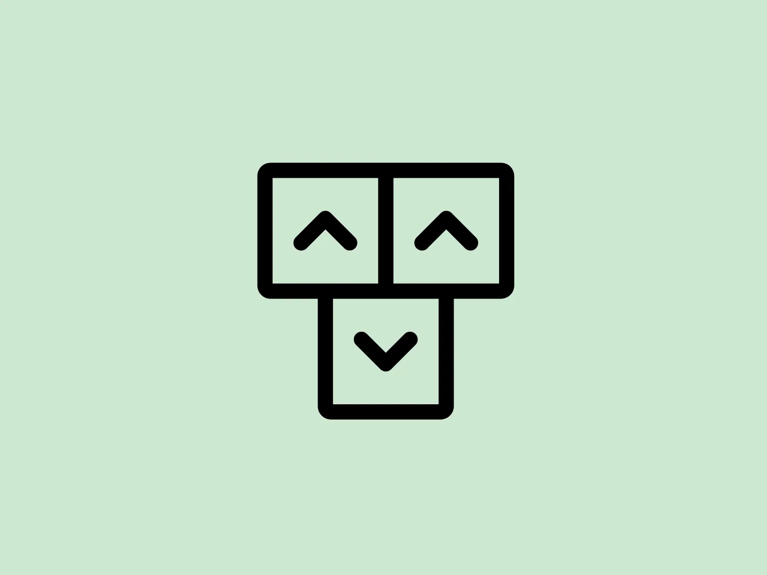 This image displays a simplistic black and white logo for Creative Tim, featuring two squares stacked on top of each other in a column. The top square is split in half, with an upward-facing arrow in each section suggesting upward movement or growth. The bottom square contains a single downward-facing arrow, which could represent consolidation or grounding. The overall design is minimalist, using basic geometric shapes and negative space effectively to convey its message. There are no additional decorative elements, giving the logo a modern and clean aesthetic suitable for various applications.