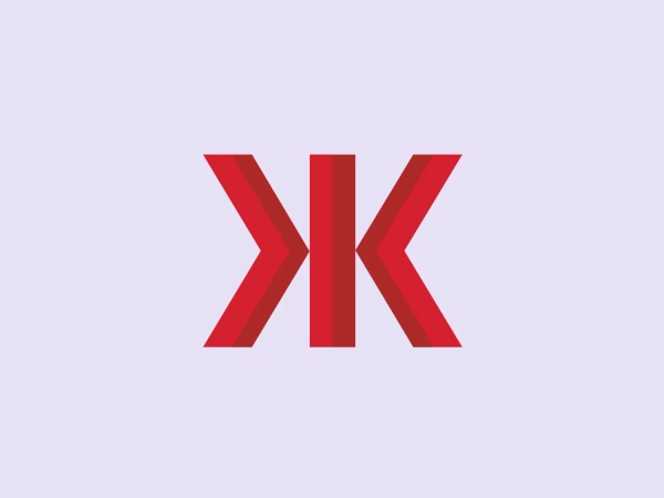 The Krystal Bus logo is a stylized representation of the letter "K," composed of three geometric shapes resembling elongated hexagons or chevrons with a three-dimensional appearance. The primary color is a bold red, with gradient shades providing depth and a sense of perspective to the design. The logo exudes a modern and dynamic aesthetic, featuring sharp angles and the use of shadows that add character and movement. The overall impression is strong, striking, and easily recognizable.