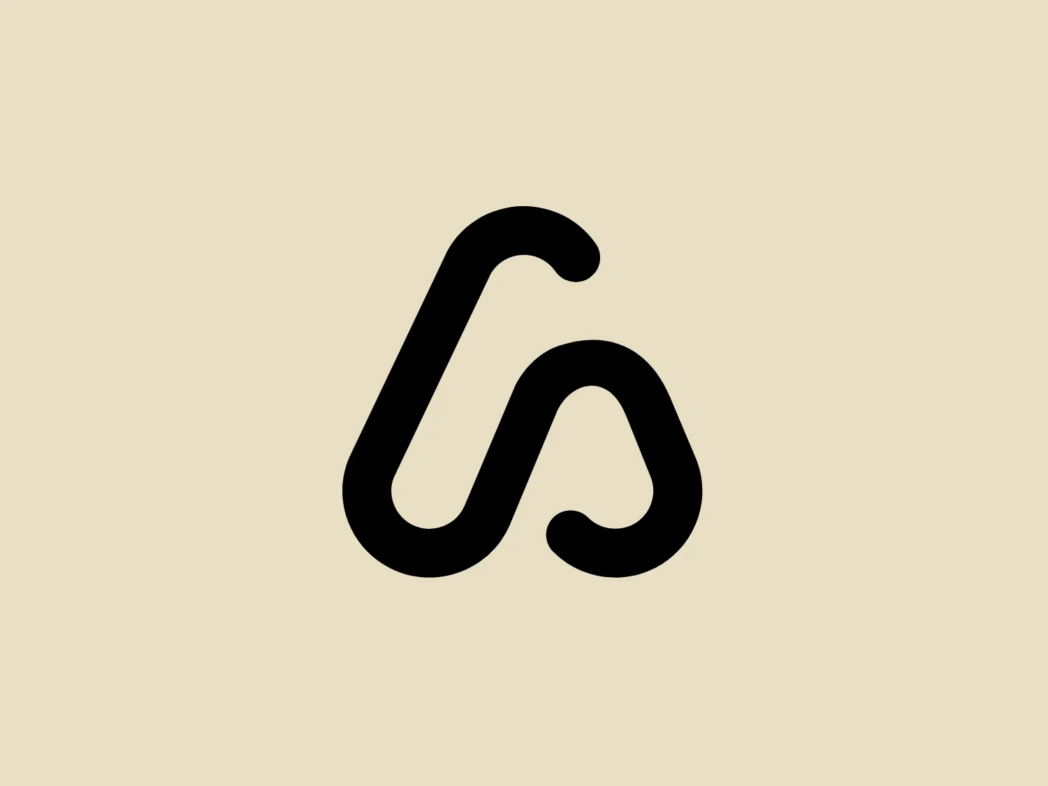 The business logo for Around Media showcases a sleek and modern design where a single, continuous line forms a stylized lowercase "a". This loop-like shape culminates in a rounded end that loops back towards the center, creating an eye-catching and fluid design. The logo's solid black color exudes elegance and simplicity, contrasting distinctly against a backdrop for high visibility. Its minimalistic and modern aesthetic would be complemented by a subtle background color without overpowering the design.