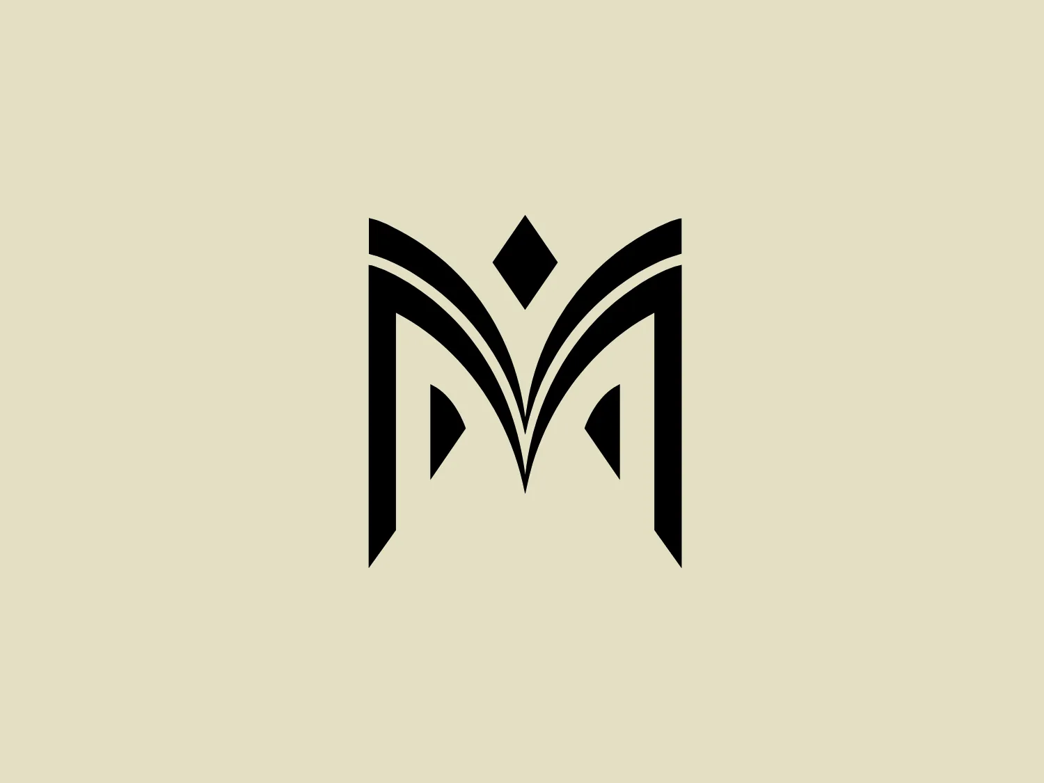 The Milly logo is a modern, symmetrical design featuring bold, black lines that form an abstract depiction with a monogram-like quality. With a shape resembling a combination of the letter "M" and a crown, the central peak is accentuated by a standalone diamond shape. The pointed structures of the design evoke a sense of upward movement, symbolizing regality or superiority. The sleek and clean aesthetic suggests a contemporary brand identity valuing simplicity and sophistication.