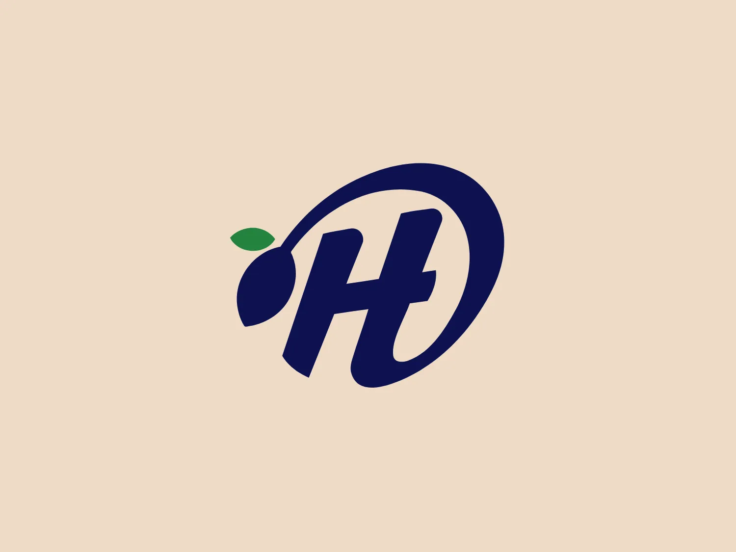 The Herrera Pharmacy logo showcases a bold, stylized letter "H" in deep blue, using a modern font with smooth lines and rounded terminals for a friendly and approachable feel. The slightly italicized "H" suggests movement, while a small, green leaf-like shape at the top right adds a touch of organic contrast, conveying freshness or a natural aspect to the brand. The balance between blue and green creates a versatile and easy-to-recognize design.