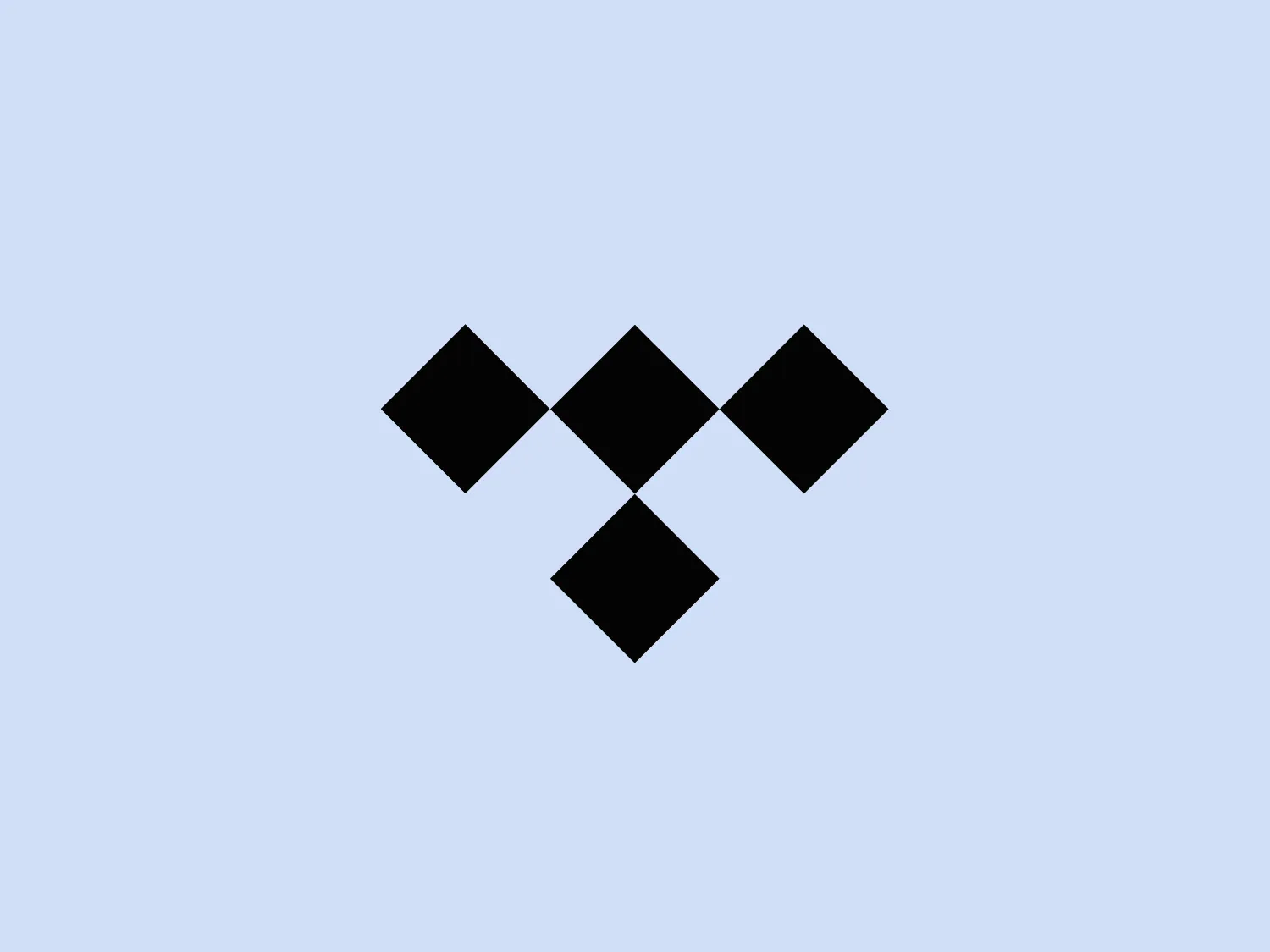 The image portrays a minimalistic, geometric logo consisting of three black diamonds arranged in a staggered formation, creating a sense of depth and movement. This sharp, angular design conveys a sense of precision and modernity, with the central diamond positioned higher than the two flanking it, forming a zigzag or chevron-like pattern. The diamonds share one of their vertices, giving the impression that they are interconnected. The use of solid black against a white background creates a stark contrast, which emphasizes the simplicity and boldness of the design.
