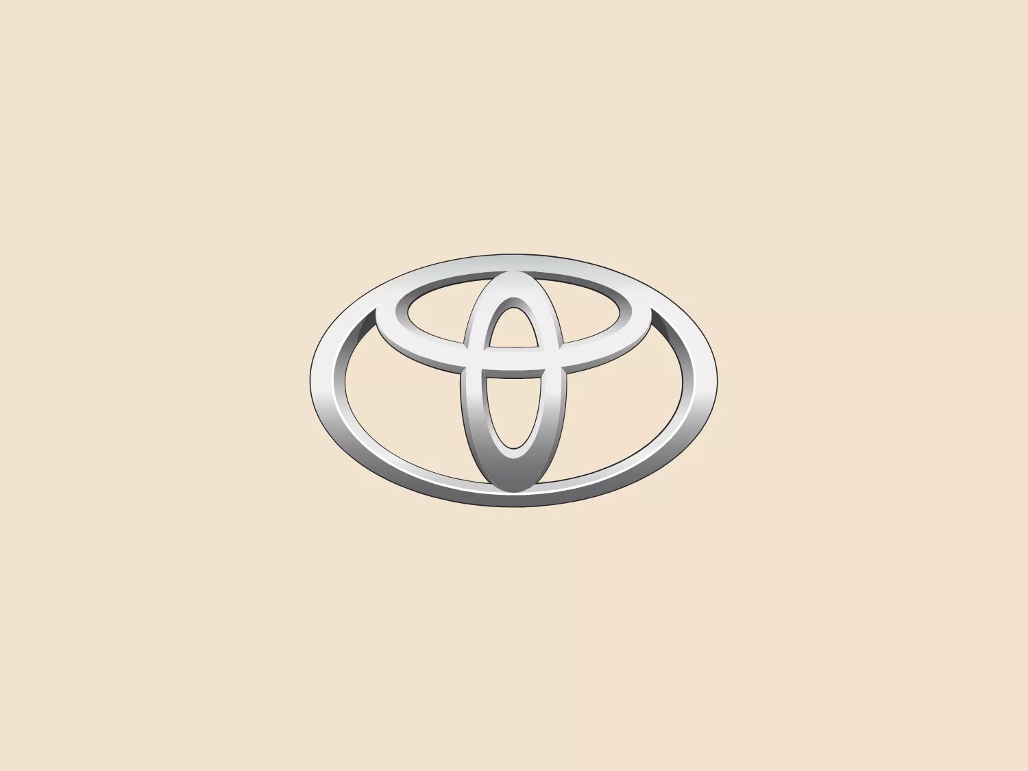 The Toyota logo features a three-dimensional metallic design with symmetrical ovals intersecting within an outer oval ring, creating a sense of depth. The central figure resembles a stylized "T," with smooth lines and a modern feel. Gradients create a reflective, chrome-like finish, emphasizing the clean and sleek design, while suggesting a contemporary and innovative branding approach.
