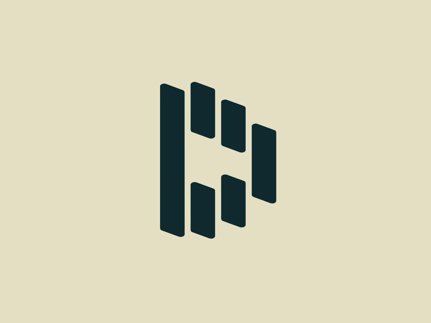 The business name is incorporated into a minimalistic and modern logo, featuring stylized bars or rectangles arranged to form an abstract and geometric shape resembling a letter or symbol. The varying sizes of the rectangles, their alignment, and the dark teal or forest green color create a sense of depth and a three-dimensional structure. This design communicates a sleek and professional aesthetic with a contemporary brand identity.