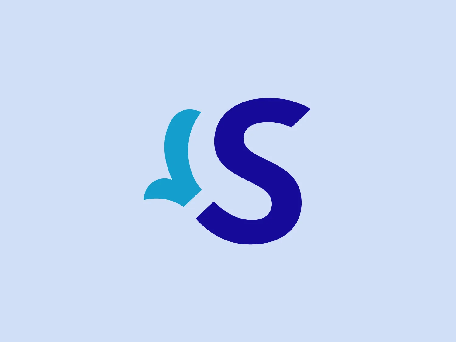 The Sirena logo is a stylized representation of the letter "S," composed of two distinct shapes that interact with one another to form the letter. The primary shape is a bold, dark blue, serpentine ribbon that creates the central and upper curves of the "S." Adjoined to this element on the bottom left is a lighter, cyan-colored tail-like shape with a pointed tip, which adds dimension and completes the "S" form. The darker blue provides a sense of stability and trustworthiness, while the cyan adds a pop of energy and vibrancy. The contrast between the two blues is visually striking, and the logo has a modern and professional aesthetic.
