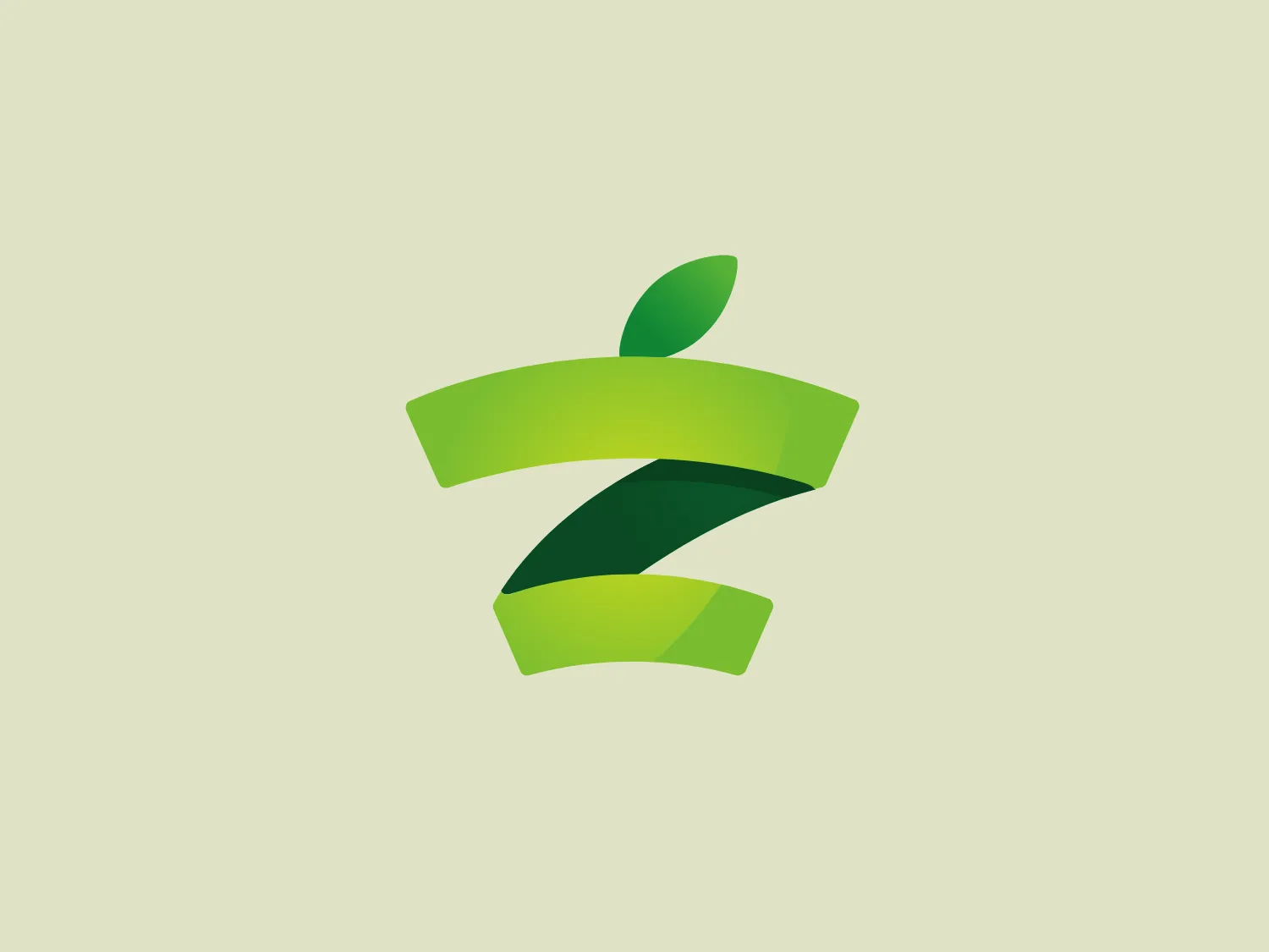 The Zestible logo features an abstract design with a stylized depiction of a green fruit, resembling an apple with a leaf, but it is segmented into horizontal slices, giving it a dynamic and modern twist. The main color palette includes shades of green with subtle gradients, infusing the logo with a sense of freshness and vitality. The overall aesthetic is minimalistic and contemporary, with smooth curves and clean lines that suggest simplicity and innovation. The shape is balanced and symmetrical, evoking feelings of harmony and growth.