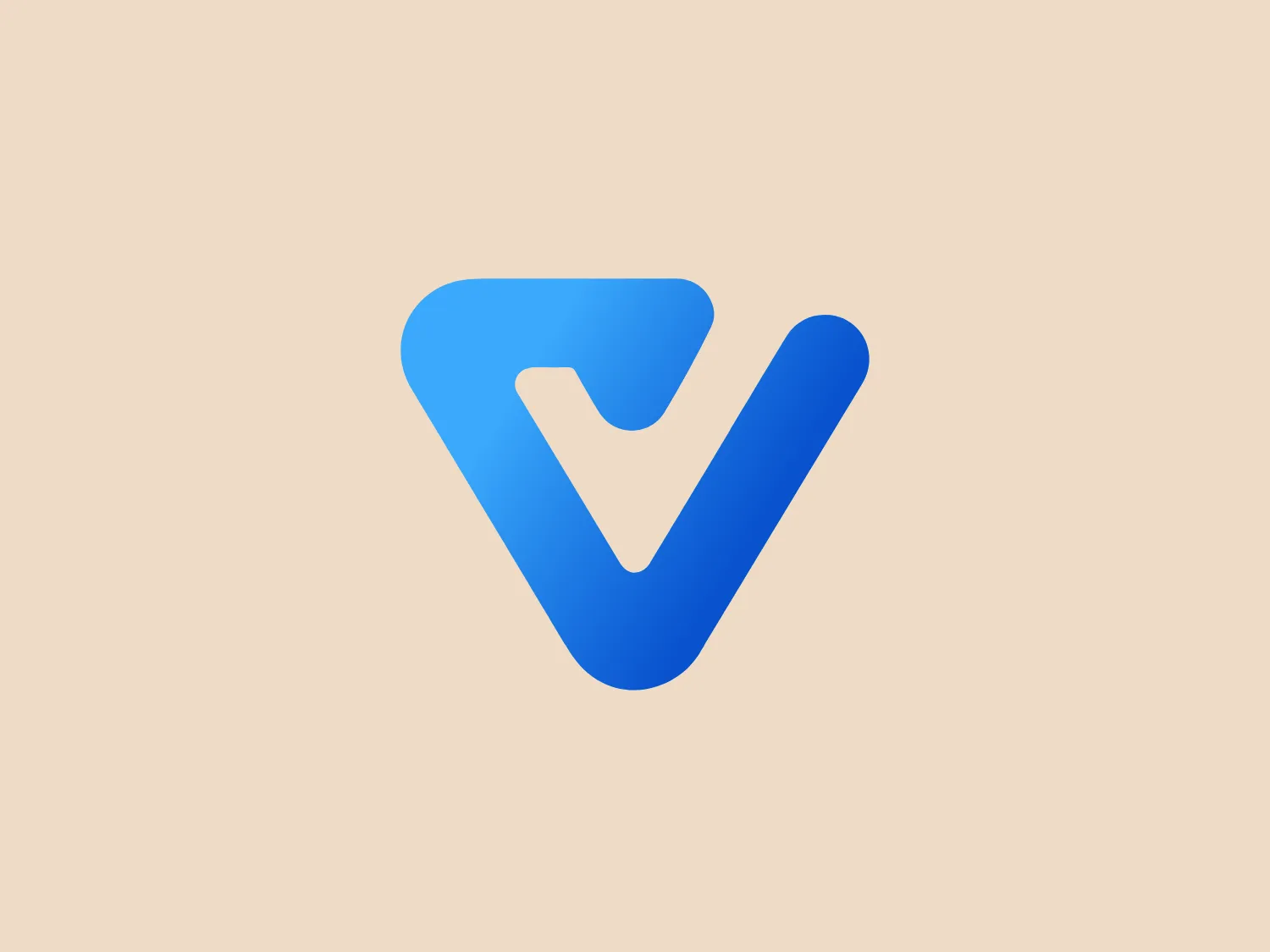 The Voicea logo is a modern and minimalist design, resembling a stylized letter "V." It features a hollow space in the upper section, creating the illusion of a smaller, inverted "V" or a checkmark nested within the larger "V" shape. The color gradient transitions from a rich, deep blue at the top to a lighter, sky blue at the bottom, conveying depth and dimensionality. This clean and sleek aesthetic exudes innovation and trustworthiness, with the blue hues of the logo contrasting well against a harmonious background color.